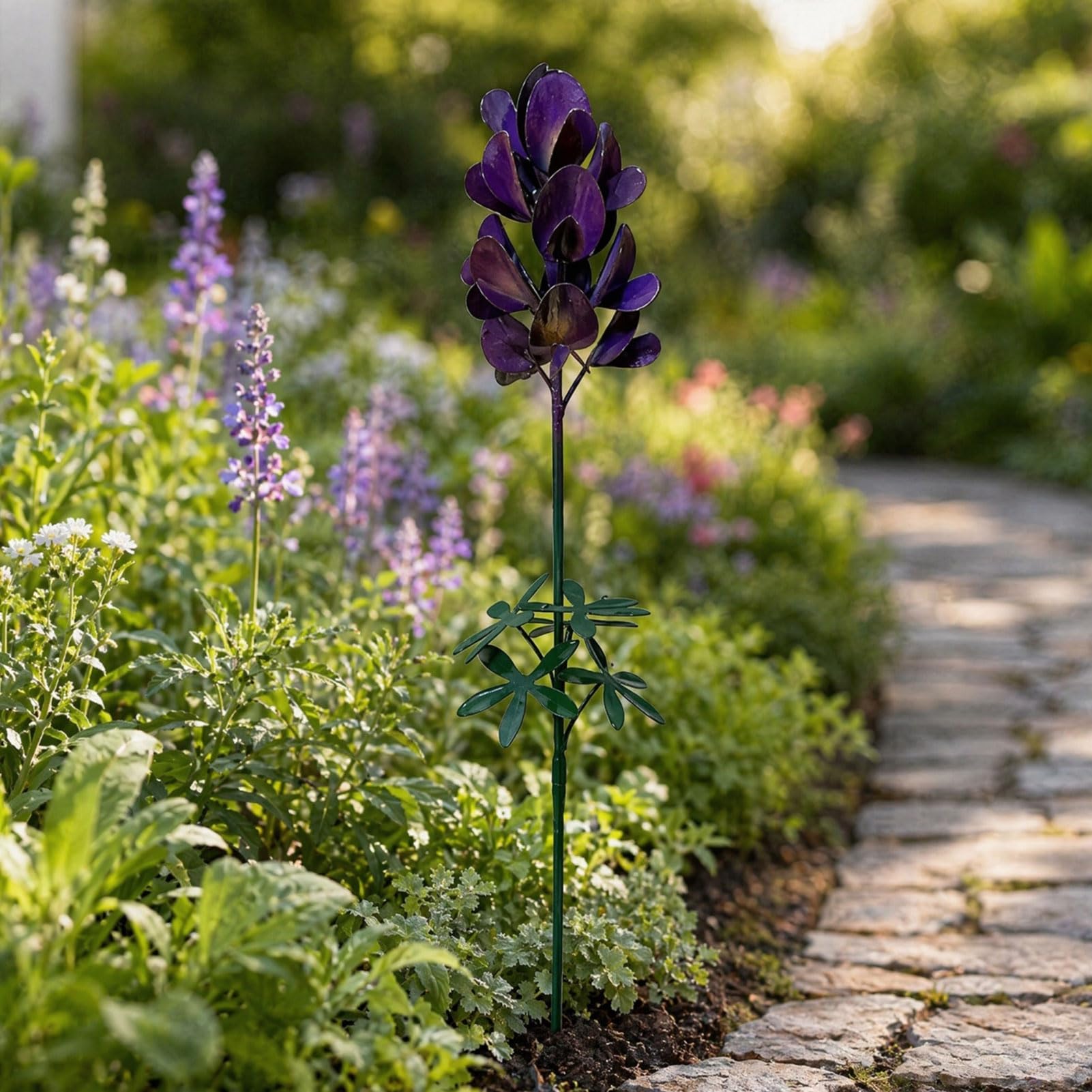 Phalaenopsis metalowy palik ogrodowy, rustykalna rzeźba kwiatowa, sztuka podwórka, 65 cm, dekoracja na zewnątrz, kapryśny kwiatowy ornament na trawnik