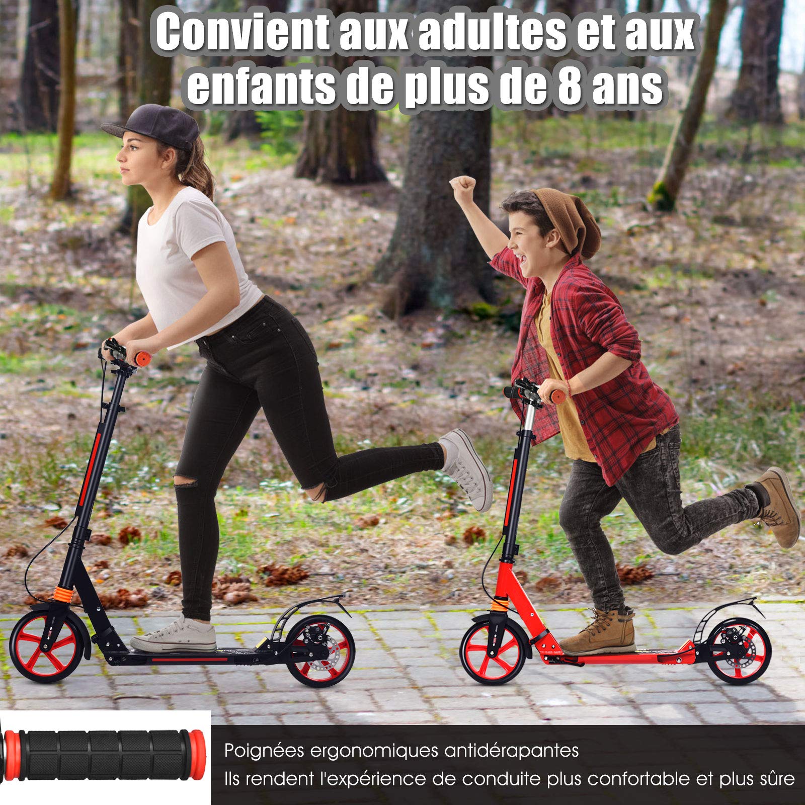 GOPLUS Trottinette Pliable avec Freinage Double, Guidon Réglable (86,5-101CM), Système d'Absorption de Choc pour Adultes, Enfants Plus de 8 Ans, Jusqu'à 100kg