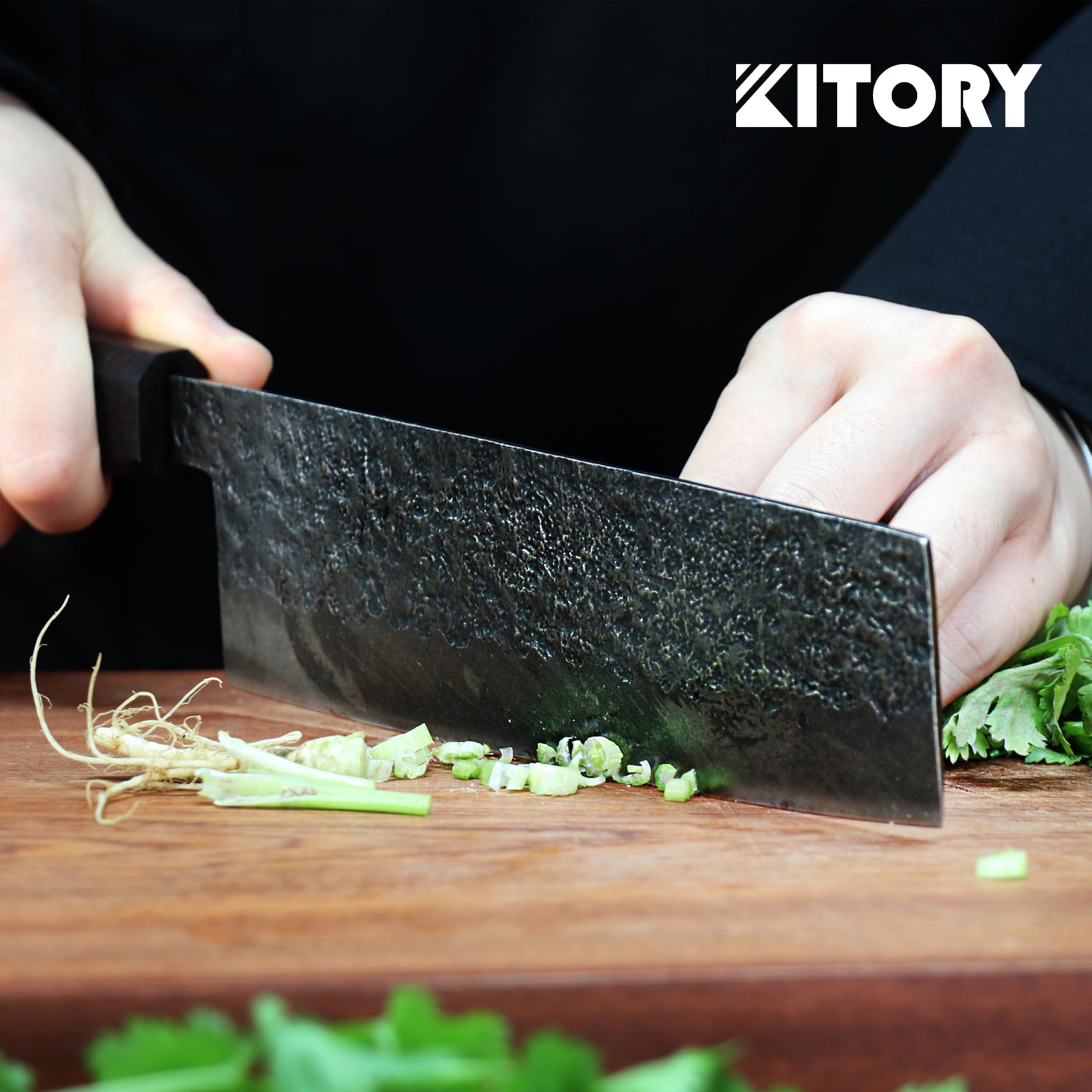 Kitory Cuchillo para verduras japonés Nakiri & Usuba 16,5 cm – Cuchillo de cocina profesional afilado con mango elegante de madera negra y remate de goma roja
