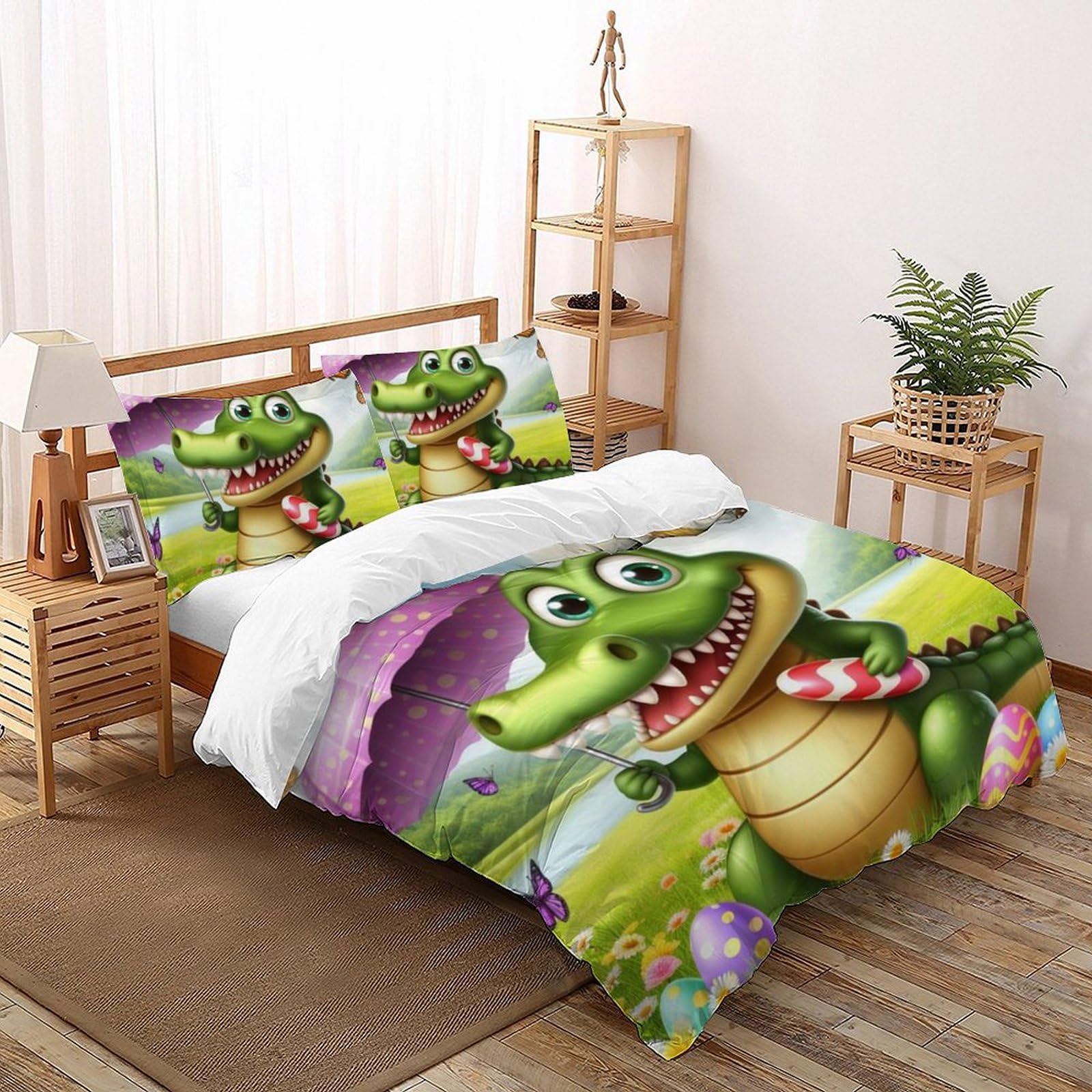 Housse de couette crocodile microfibre anti-plis et facile à laver pour lit double