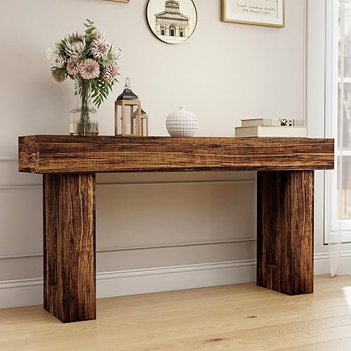 Spaco Mesa consola de 63 pulgadas de largo, mesa de entrada de granja de 2 niveles con almacenamiento, mesa de madera detrás del sofá para sala de