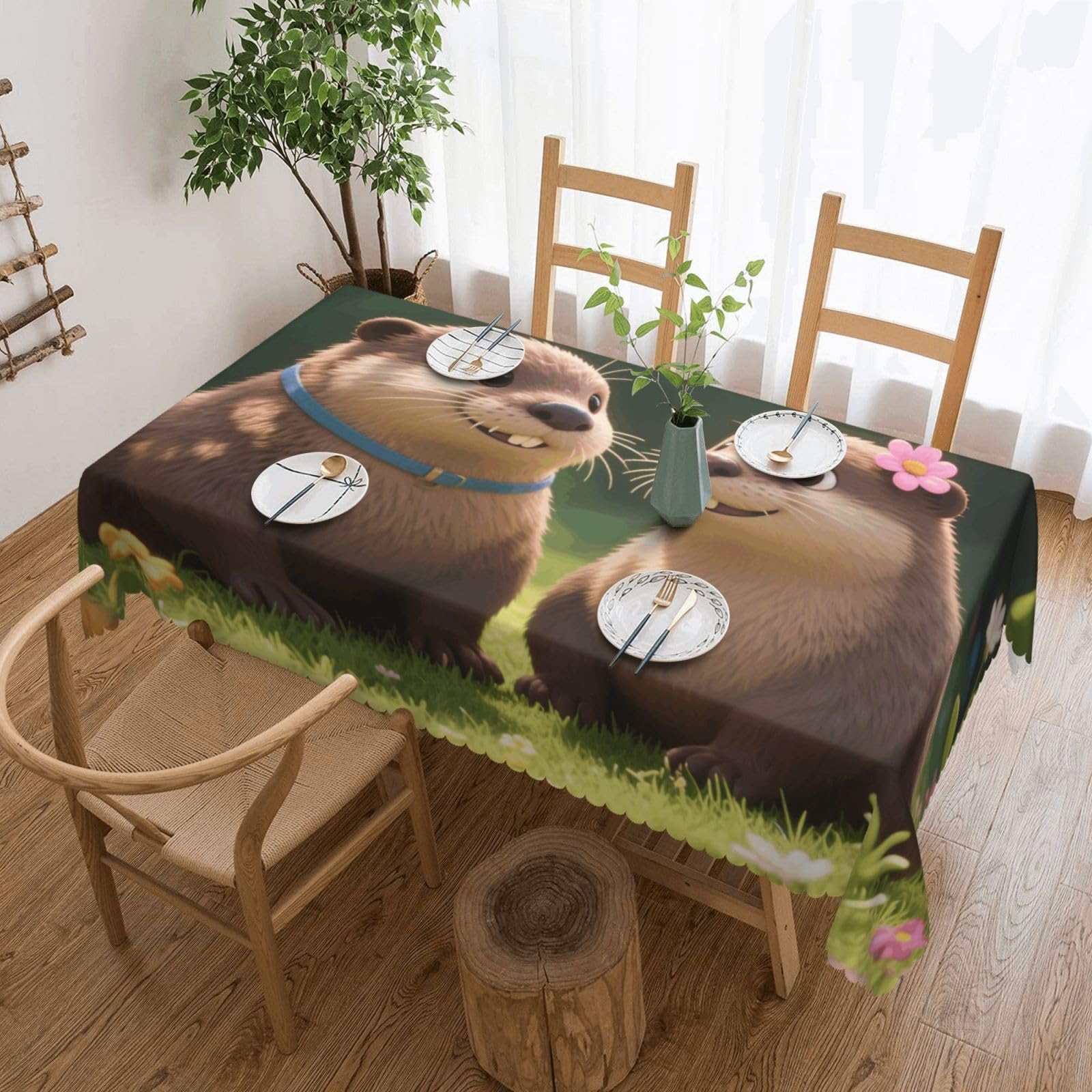 Nappe couple de loutres apportant une touche de tendresse et de nature à la table