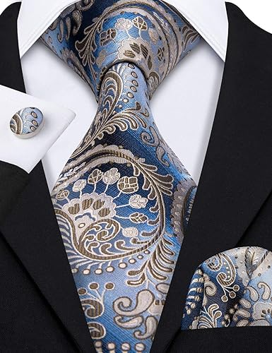 Miniatura 8 de Barry.Wang Conjunto de moda de corbata de cachemira, gemelos y corbatas para hombre, tejido de seda