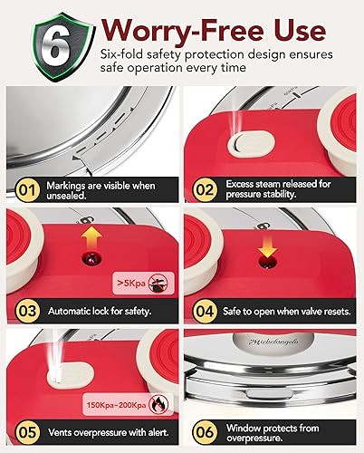 Miniatura 4 de MICHELANGELO Olla de presión de acero inoxidable de 8.5 cuartos de galón, olla a presión 3 en 1, sistema de bloqueo con una mano, diseño colorido