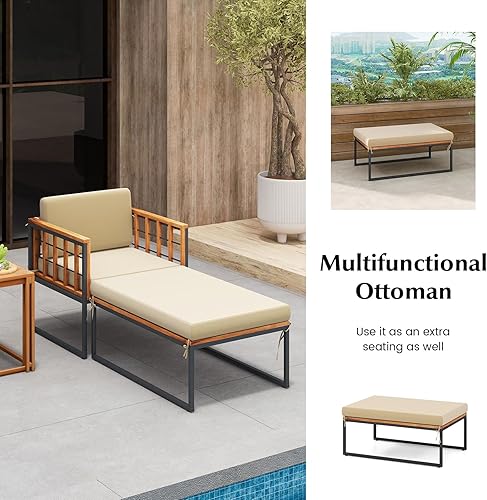 Miniatura 6 de Tangkula Tumbona para exteriores, madera de acacia, resistente, capacidad de peso de 1200 libras, juego de silla de patio y otomana para patio