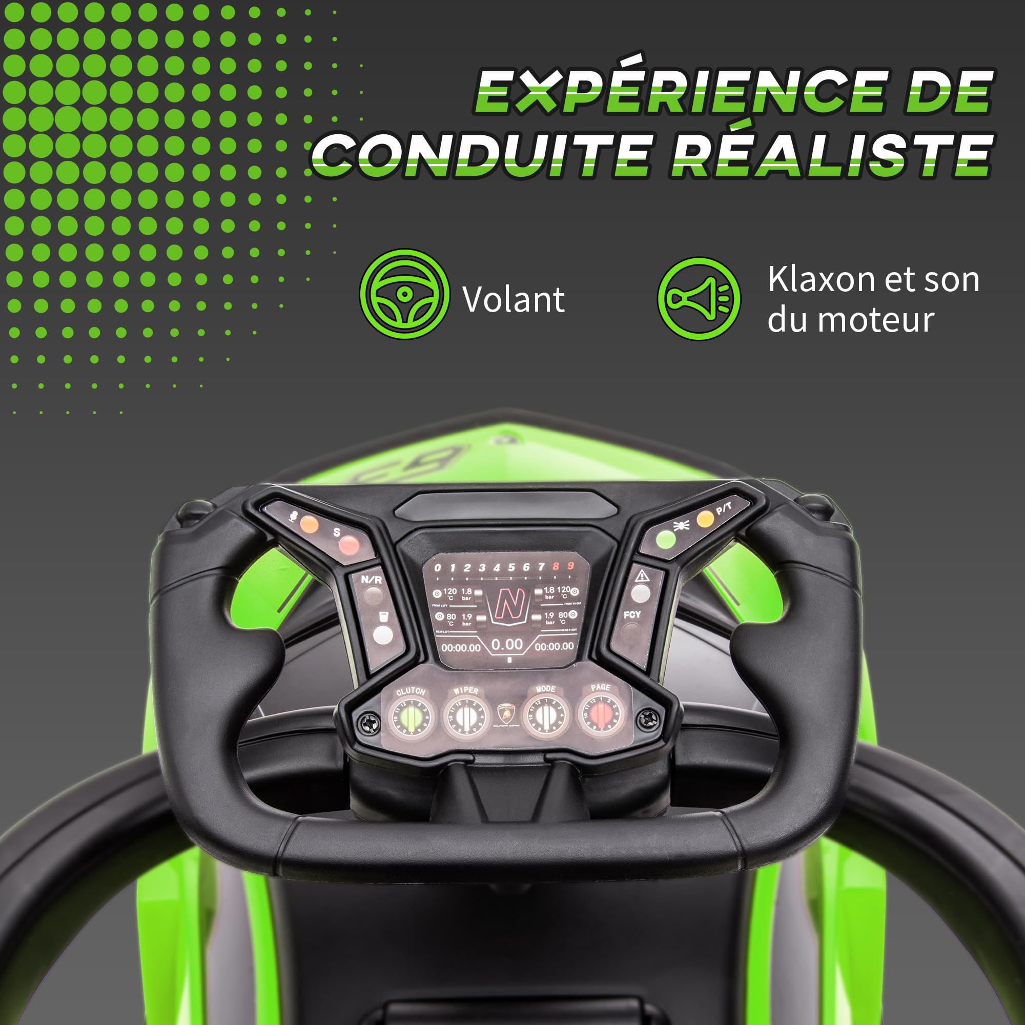 AIYAPLAY Porteur Enfants Lamborghini Essenza SCV12 – Voiture à Pousser Sous Licence Pour 1-3 Ans, Avec Poignée, Garde-Corps, Klaxon Et Volant – Vert