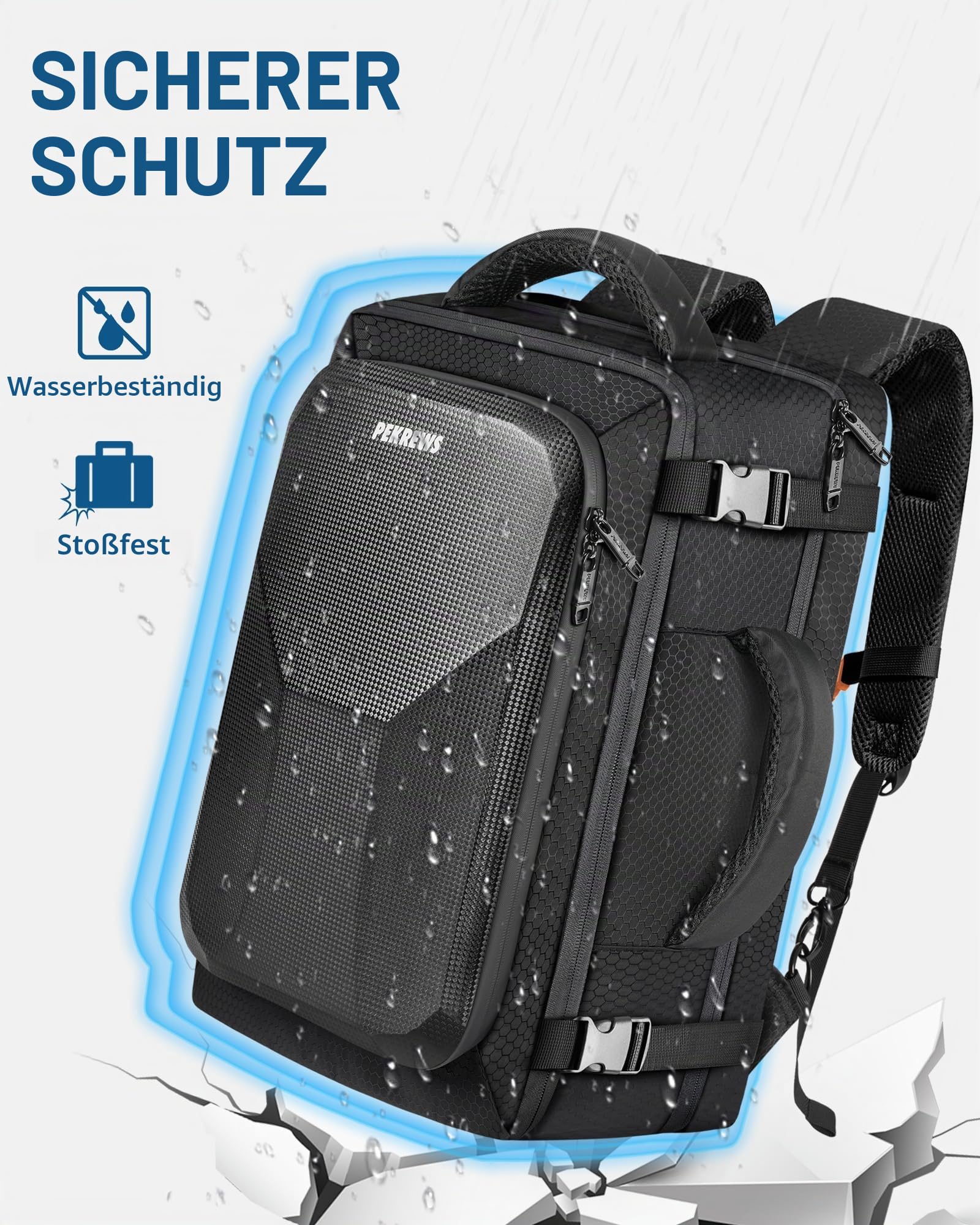 PEKREWS Mavic 3 Pro Tasche, Erweiterbar Handgepäck Rucksack für DJI RC/Pro/N1 Controller, Hartschale Tragetasche Wasserabweisende Reisetasche für 17,3 Zoll Laptop, Fly More Combo und Drohne Zubehör