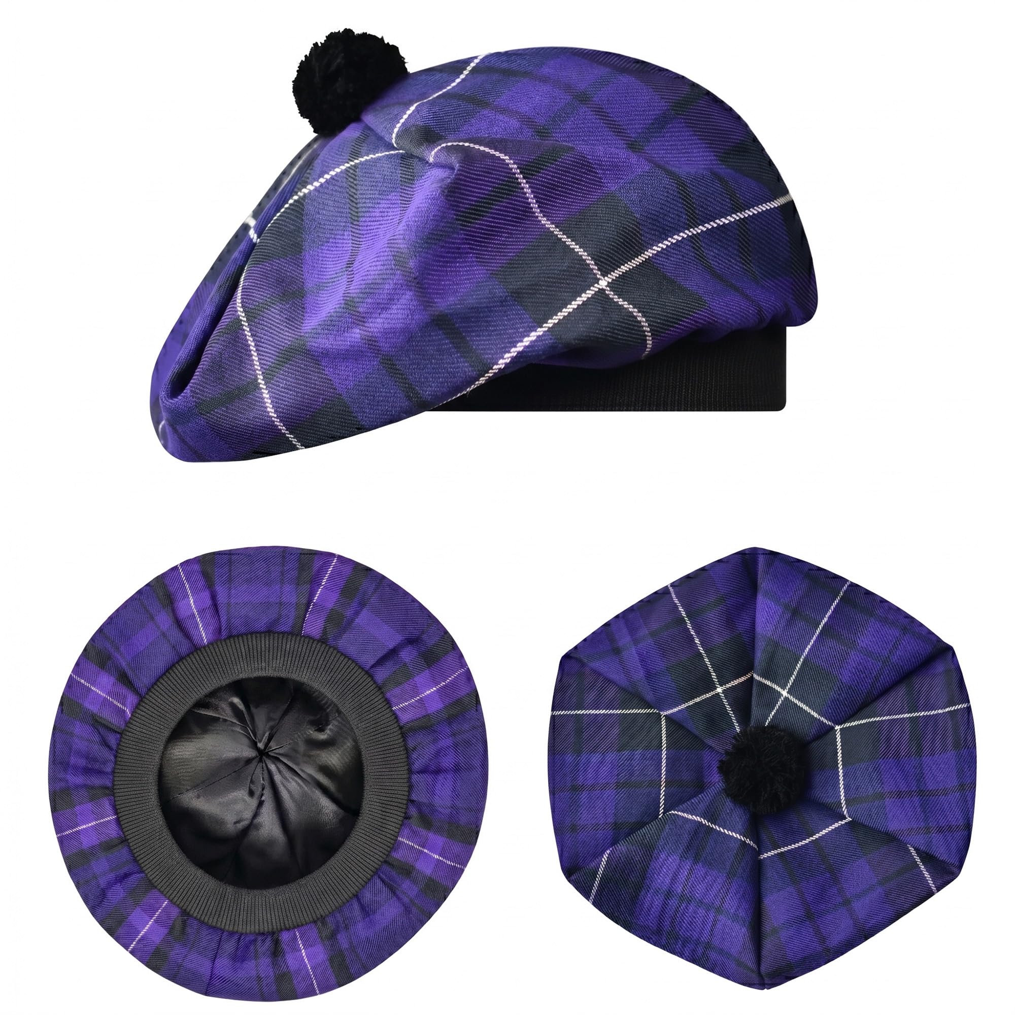 H Highland Redstone Unisex Highland Mist Scottish Hat Tam O Shanter Scottish Bonnet Tartan Hat Acrylic Wool With Pompom (Uk, Alpha, One Size, )
