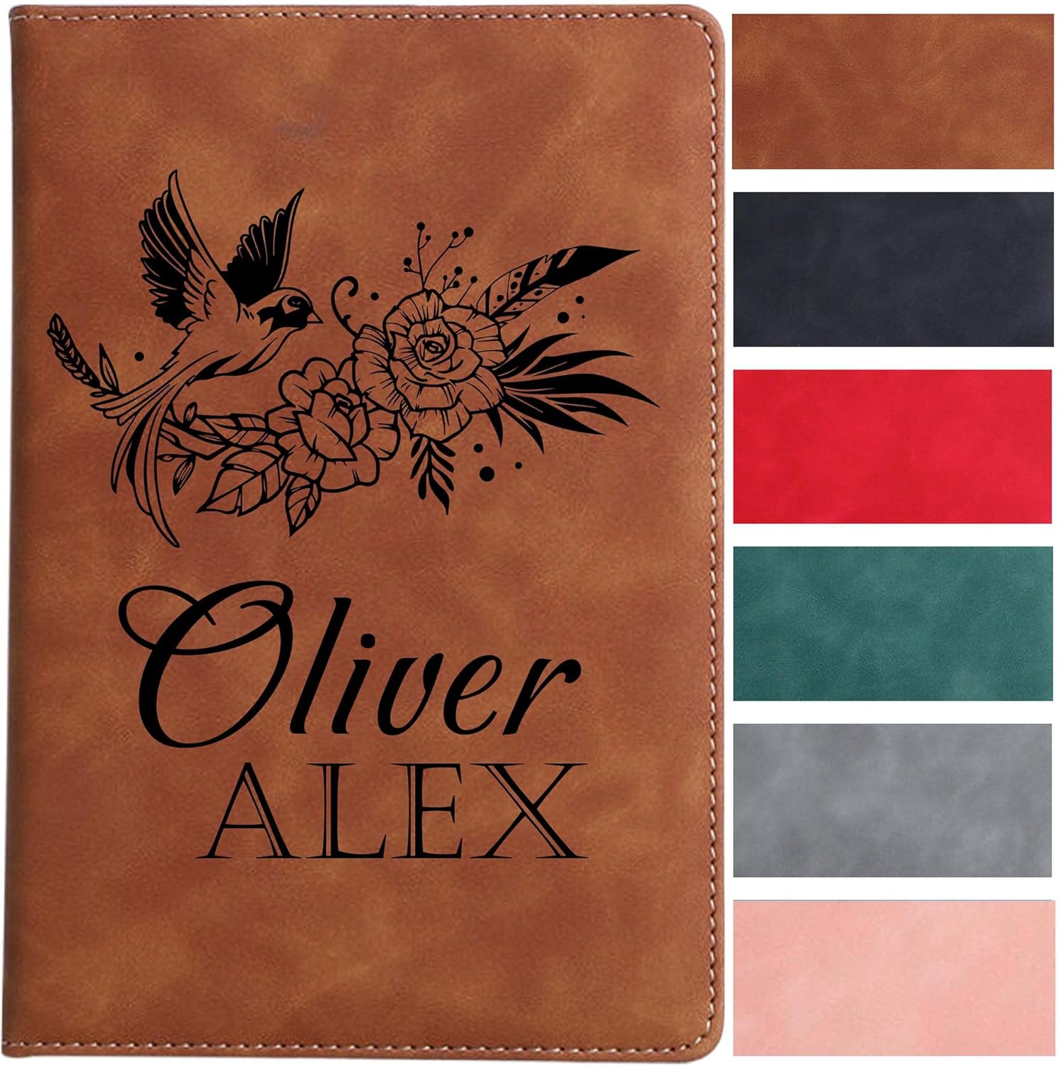 Personalized Name Leather Journal Notebook, Custom Notebook for Women, Personalized Journal, 200 Pages, Mother’s Gift, Xmas Gift for Parents, Birthday Gift, Bridesmaid Gift (Brown)