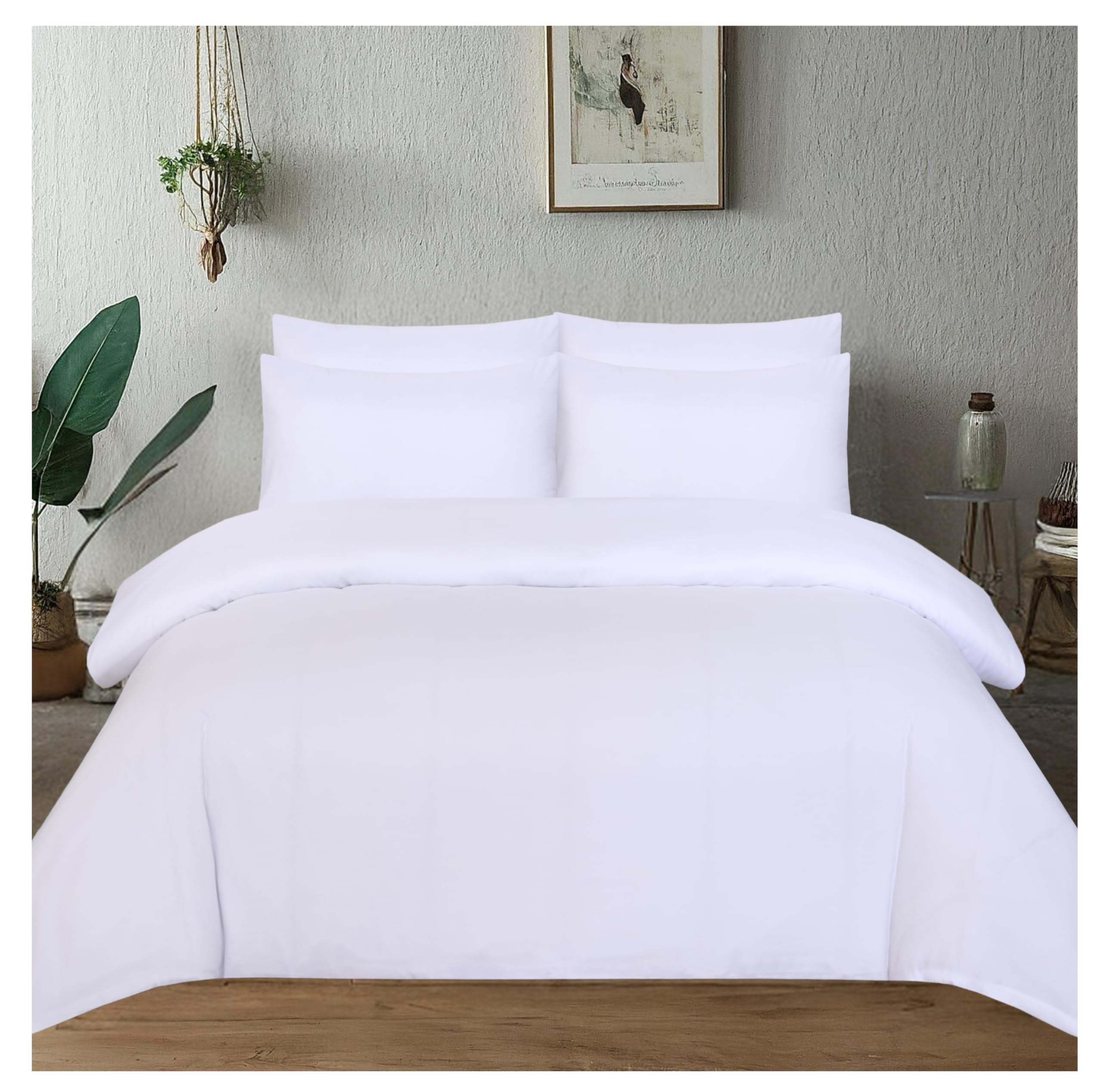 J.din White Super King Duvet Cover Sets - Soft Brushed Microfiber Bedding