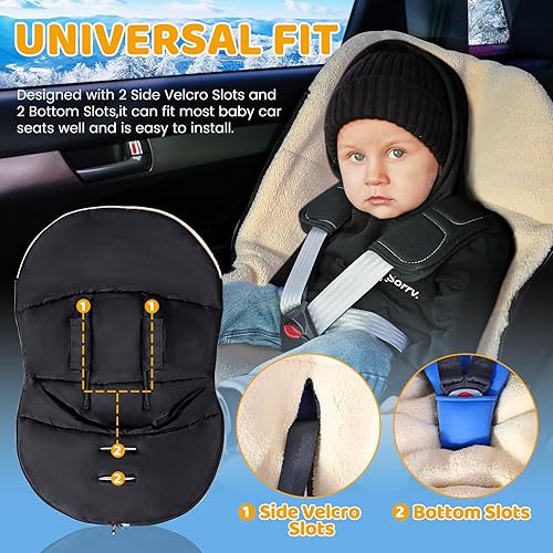 Miniatura 9 de Orzbow Fundas de asiento de automóvil de invierno para bebés, bolsa universal para asiento de automóvil con cuello ajustable, funda impermeable para