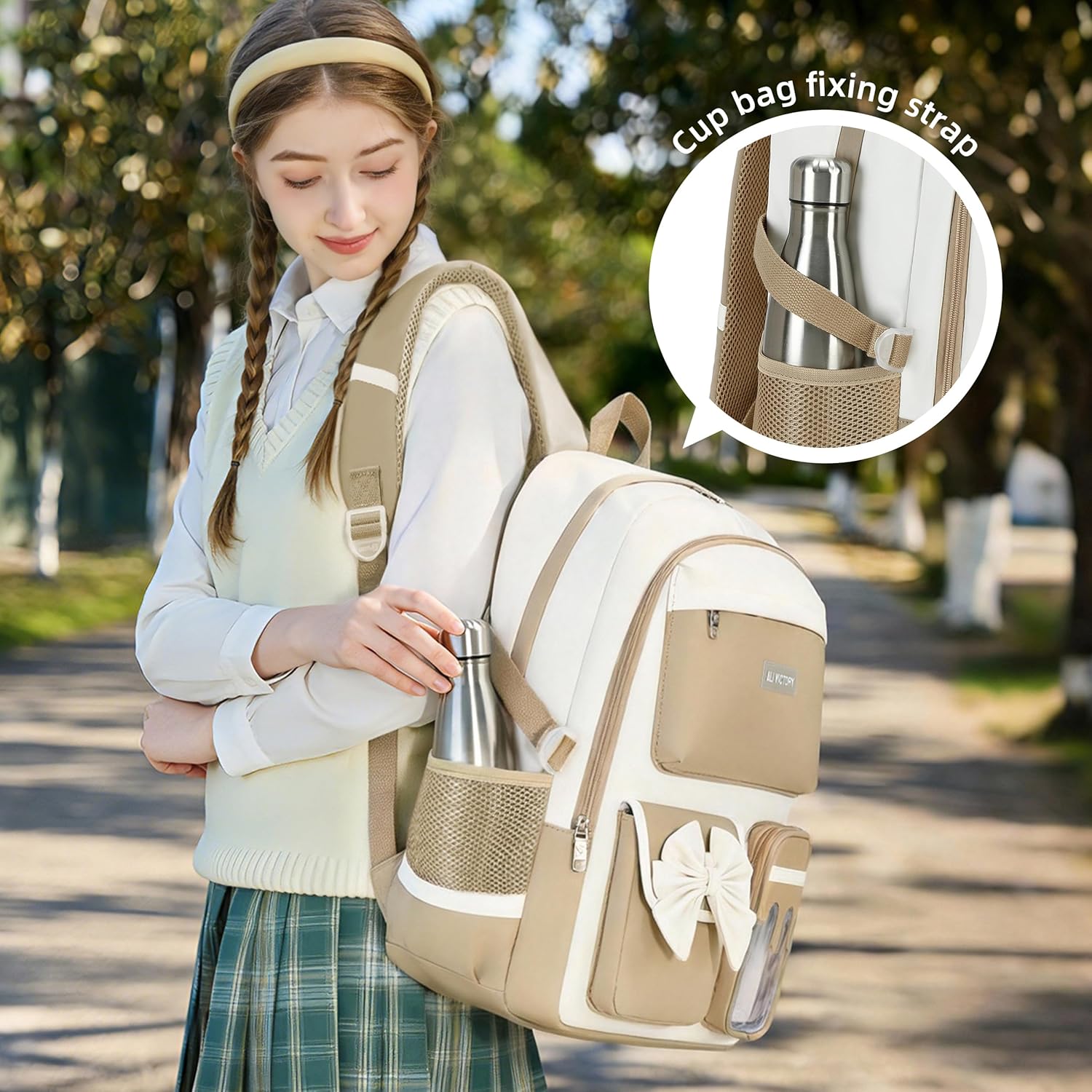 Laptop Backpack 16 Inch Kids Elementary Middle High School Bag College Backpacks Women Work Business Back Pack Travel Rucksack Large Bowknot Bookbag for Teens Girls Womens Students (Brown)