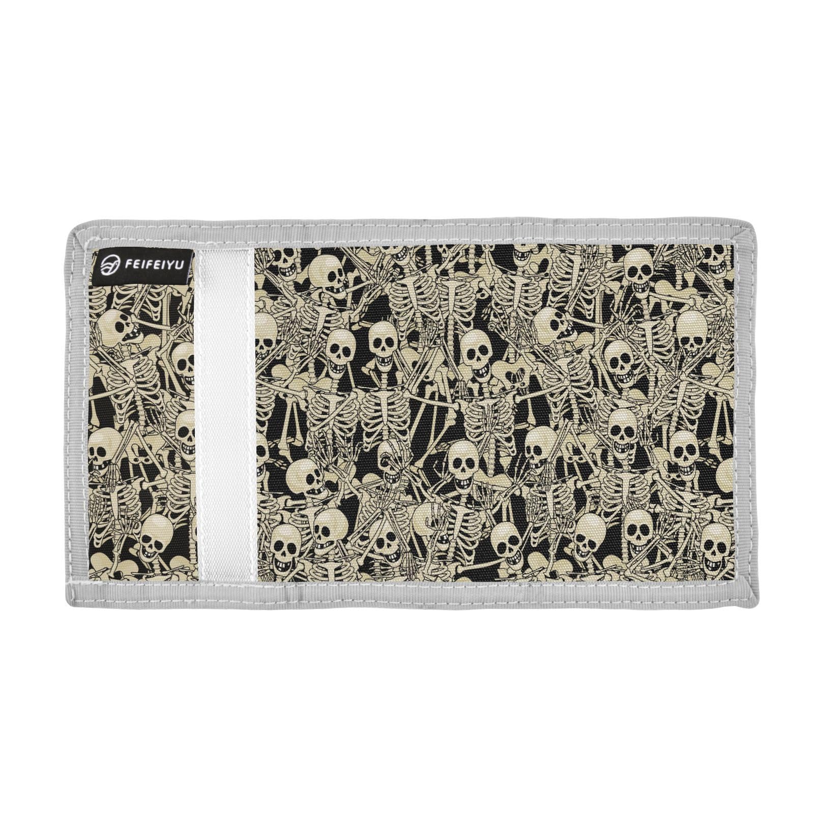 JHKKU Fun Skull Trifold Wallets for Kids Boys Girls, Outdoor Sports Wallet for Teen, with Zipper Coin Pocket Novelty Purse