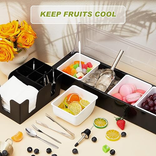 Miniatura 6 de Nuanchu Contenedor de servir condimentos refrigerado por hielo, cuchara de acero inoxidable para hielo, 3 pinzas para servir, 3 tenedores de
