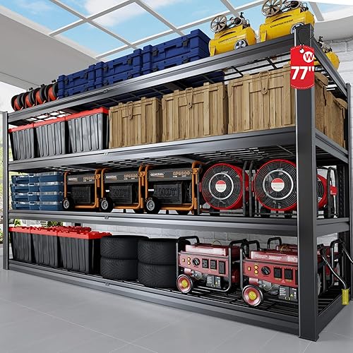 Estantes de almacenamiento de 77 pulgadas de ancho, estantería de garaje resistente, estantería de metal de 4 niveles, estantes ajustables,