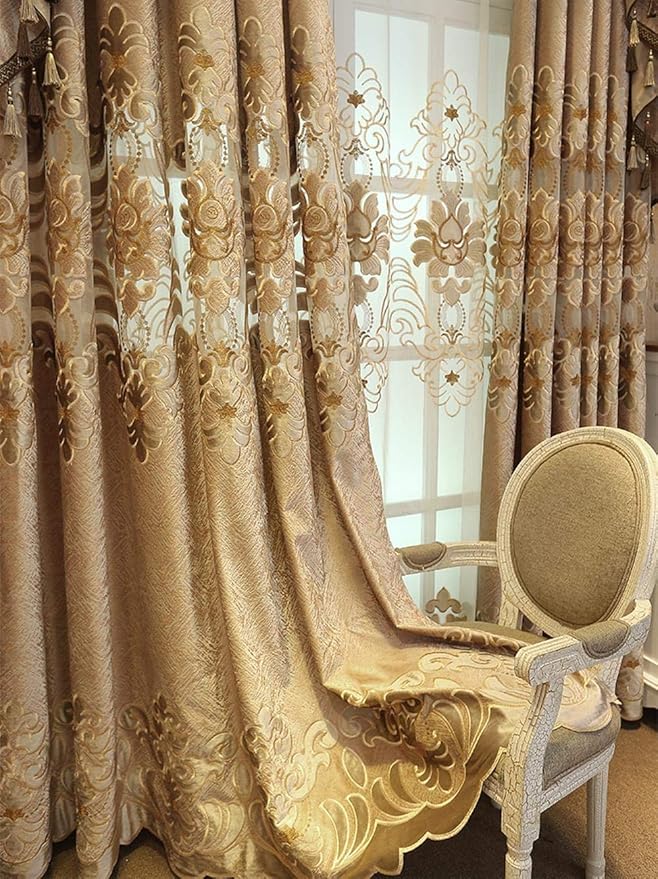 pureaqu Luxury Embroidered Semi Blackout Curtains 96 Inches