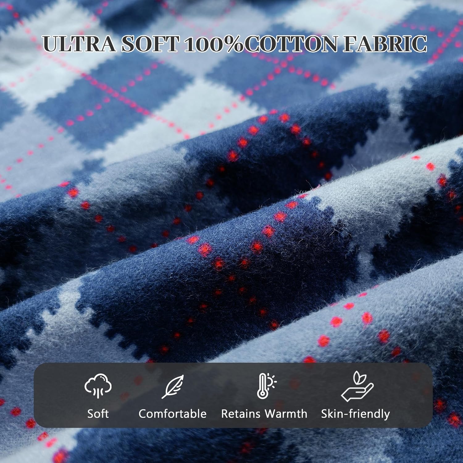 Vulcanodon Men 100% Cotton Pajama Set, Soft Warm Button Down Pajama Sets for Men Comfy Plaid Fun Prints Lounge With Pockets - Image 3