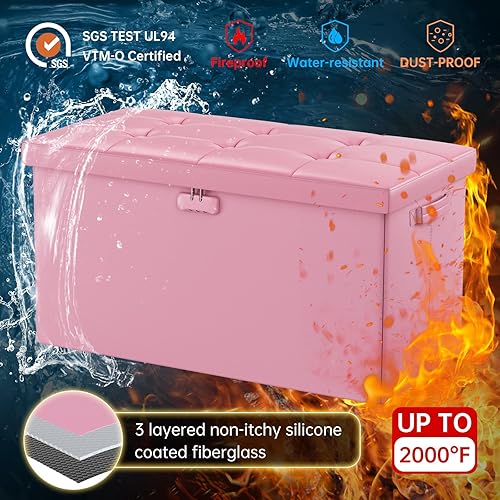 Miniatura 4 de ENGPOW Banco otomano de almacenamiento, banco plegable ignífugo con cerradura, 30 pulgadas, resistente al fuego y al agua, reposapiés, taburete