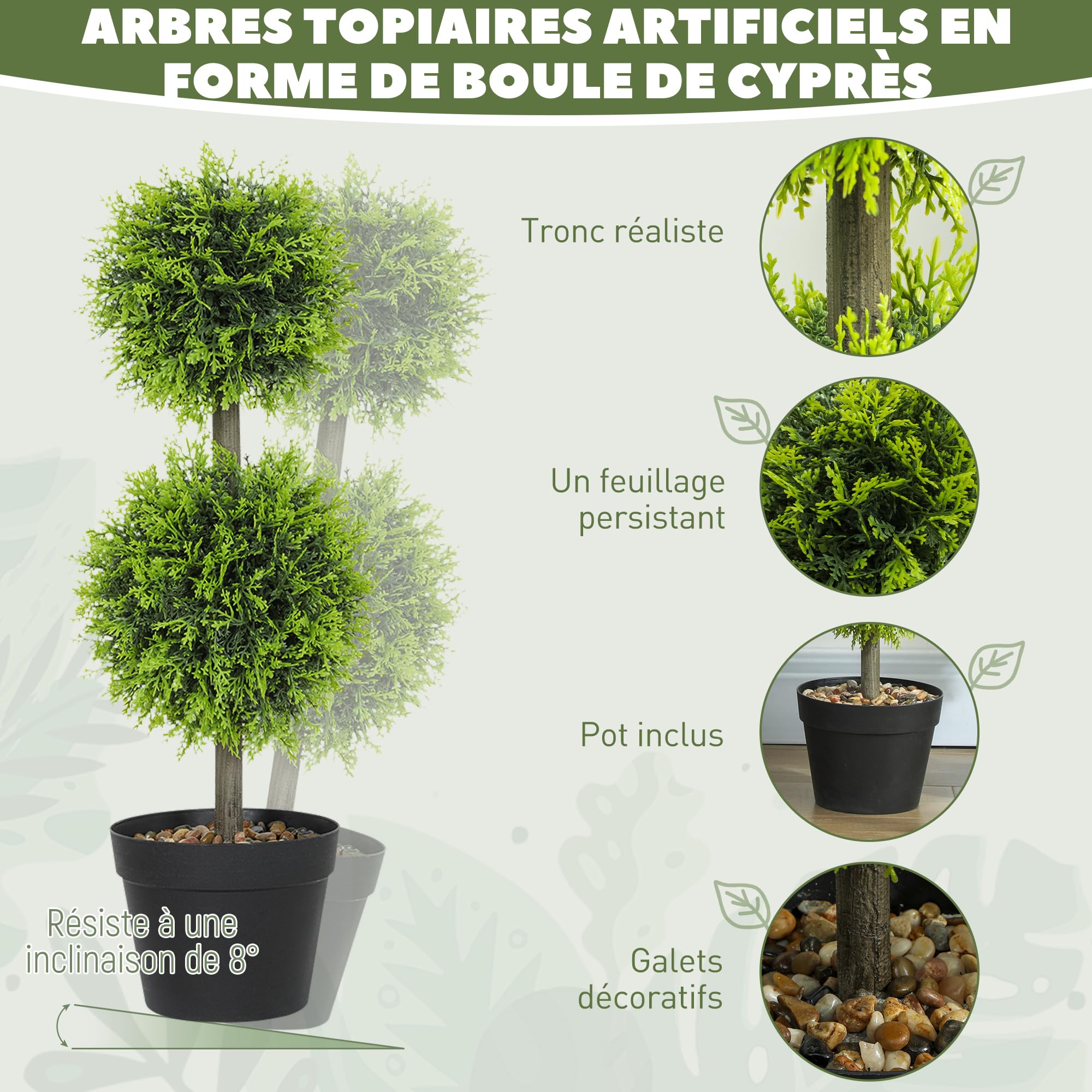 HOMCOM Lot de 2 Plantes Artificielles Décoratives 60 cm Vert