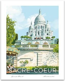 Stamp My Passport Sacre-Coeur Paris Vintage Travel Poster – French Wall Art Decor, Eiffel Tower, Travel Gifts & Europe Souvenirs, 11x14 Unframed, Made in USA