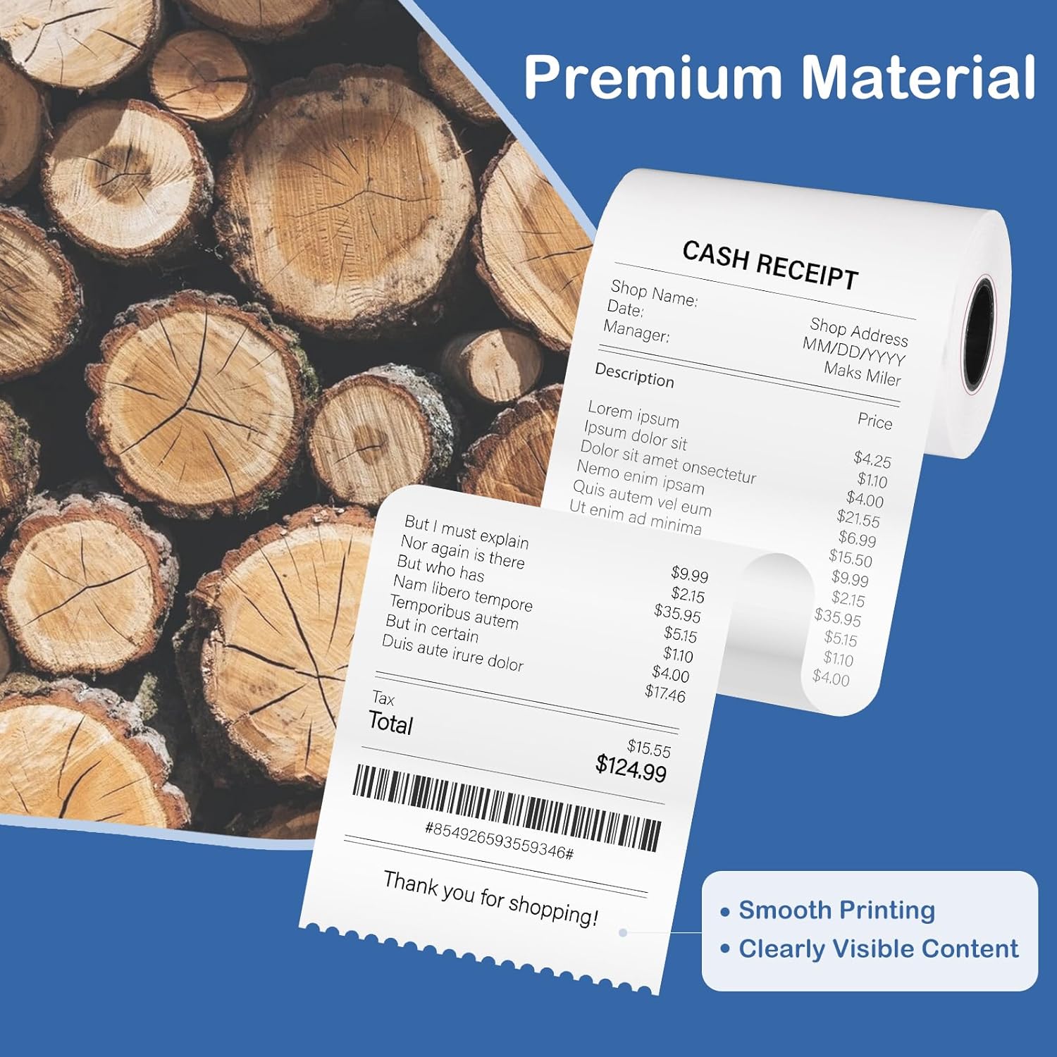 2 1/4" x 50' Thermal Paper Rolls (50 Rolls), BPA Free Receipt Paper, 58mm Thermal Receipt Paper Fits Mini POS Thermal Printer, Square Terminal Paper for Small Businesses - Image 3