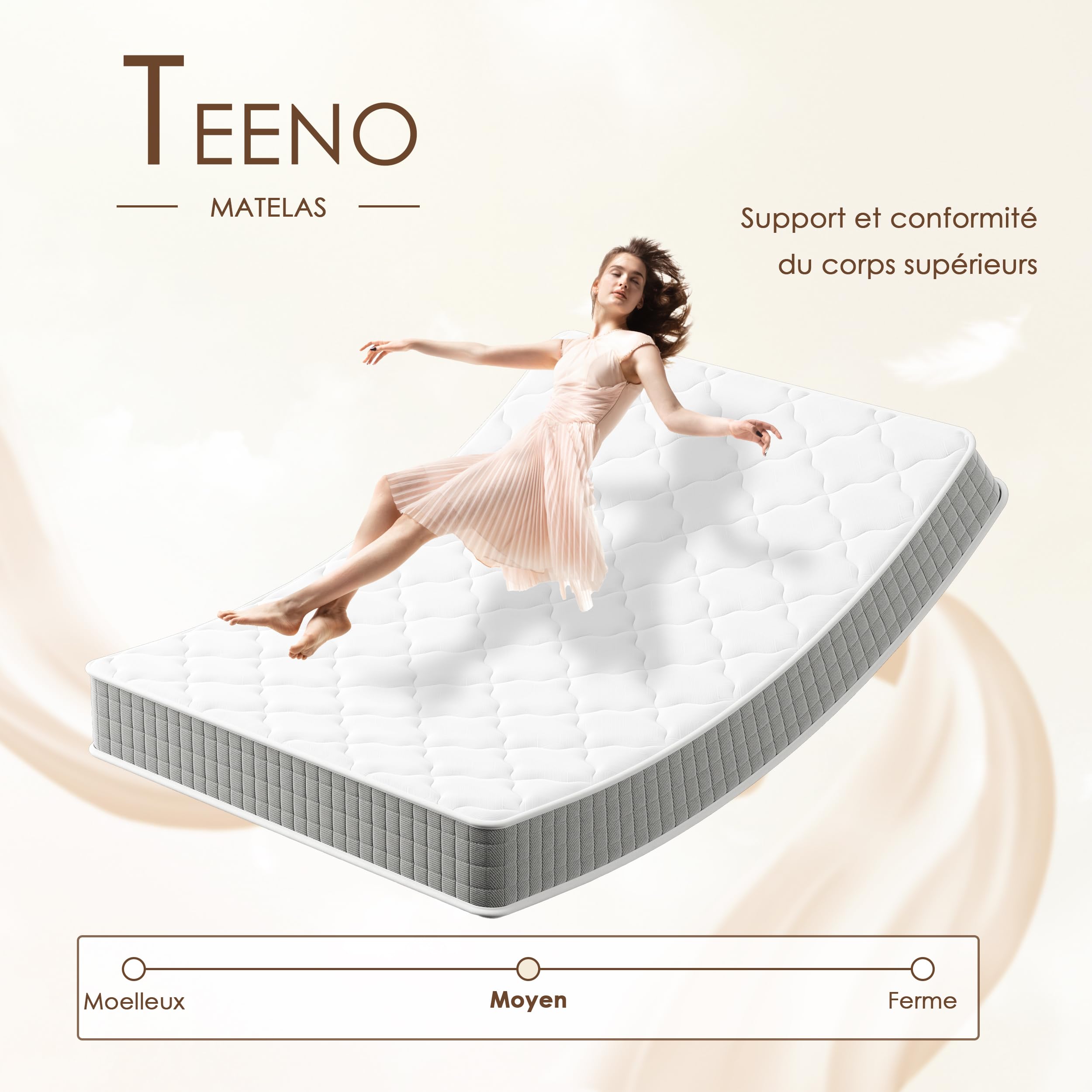 TEENO Matelas 160x200 | 30 cm Épaisseur | Mousse à Mémoire de Forme | Certifié Oeko-TEX | Réversible Mi-Ferme & Ferme | Anti-Transpiration | Isolation des mouvements | Matelas 2 Personnes
