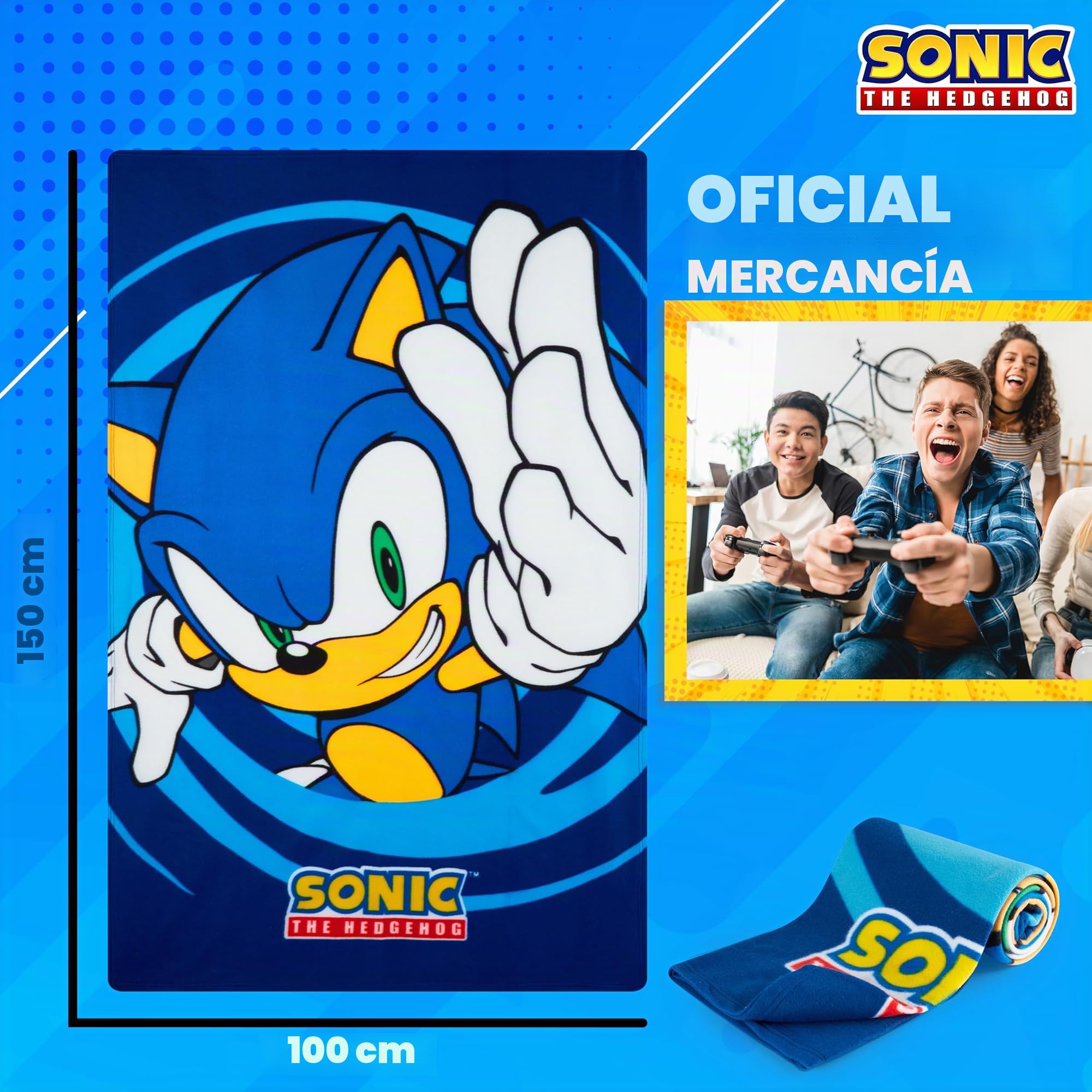 Get Trend Sonic The Hedgehog Manta Polar Infantil, Manta Suave para Cama y Sofá de 100 x 150 cm, Accesorio de Cama, Regalos Gamer