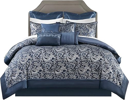Madison Park Essentials Brystol Juego de 24 piezas para habitación con edredón de seda sintética, diseño de cachemira y cortinas a juego,