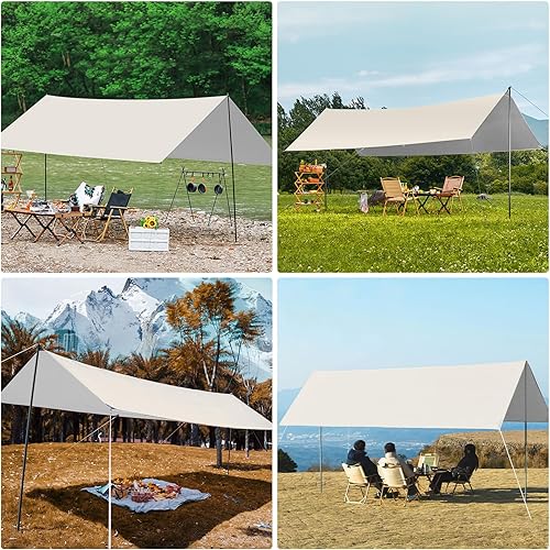 Miniatura 6 de SHANQUAN Lona de camping con postes de 10 x 13 pies, impermeable y con protección UV, hamaca ligera para refugio de lluvia, mosca, refugio solar