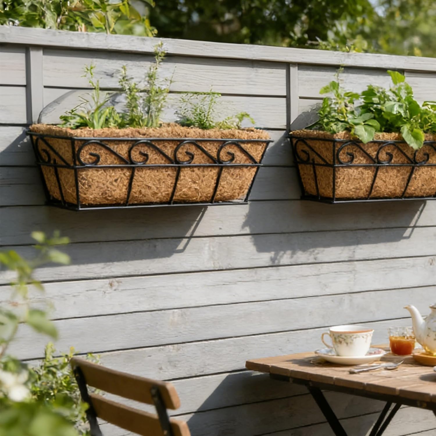 LX7 3 Pack Hanging/Wall-Mounted Planters Baskets with Natural Coco Fiber Liner, Decorative for Home Outdoor Garden Patio Yard (3PK Rectangular Hanging Basket, 15.7inch)