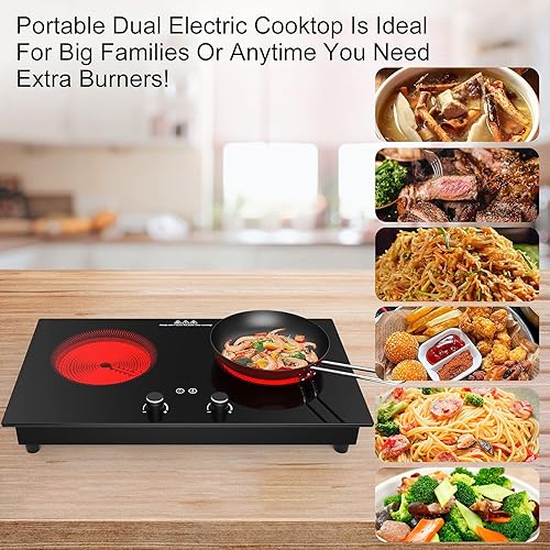Miniatura 3 de VBGK Cocina eléctrica, estufa eléctrica de 2400 W, encimera y placa caliente integrada con bloqueo de seguridad para niños, temporizador, control de