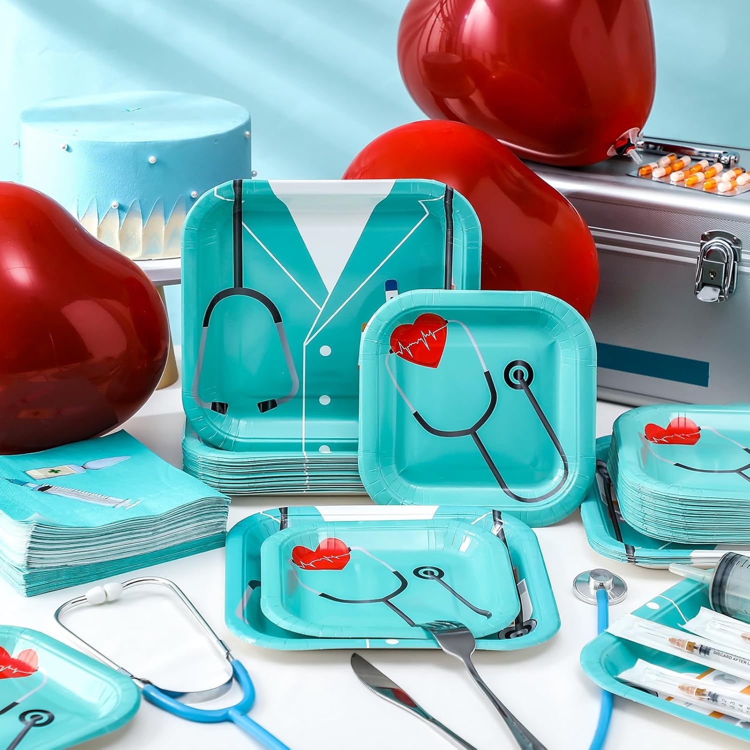 Maxcheck 200 Pcs Nurse Graduation Party Supplies 2026 Nurse Plates and Napkins Paper Dinnerware Dinner Dessert Doctor Medicial Plates Disposable Napkins for 50 Guest Cna Week Grad Party(Blue) - Image 4