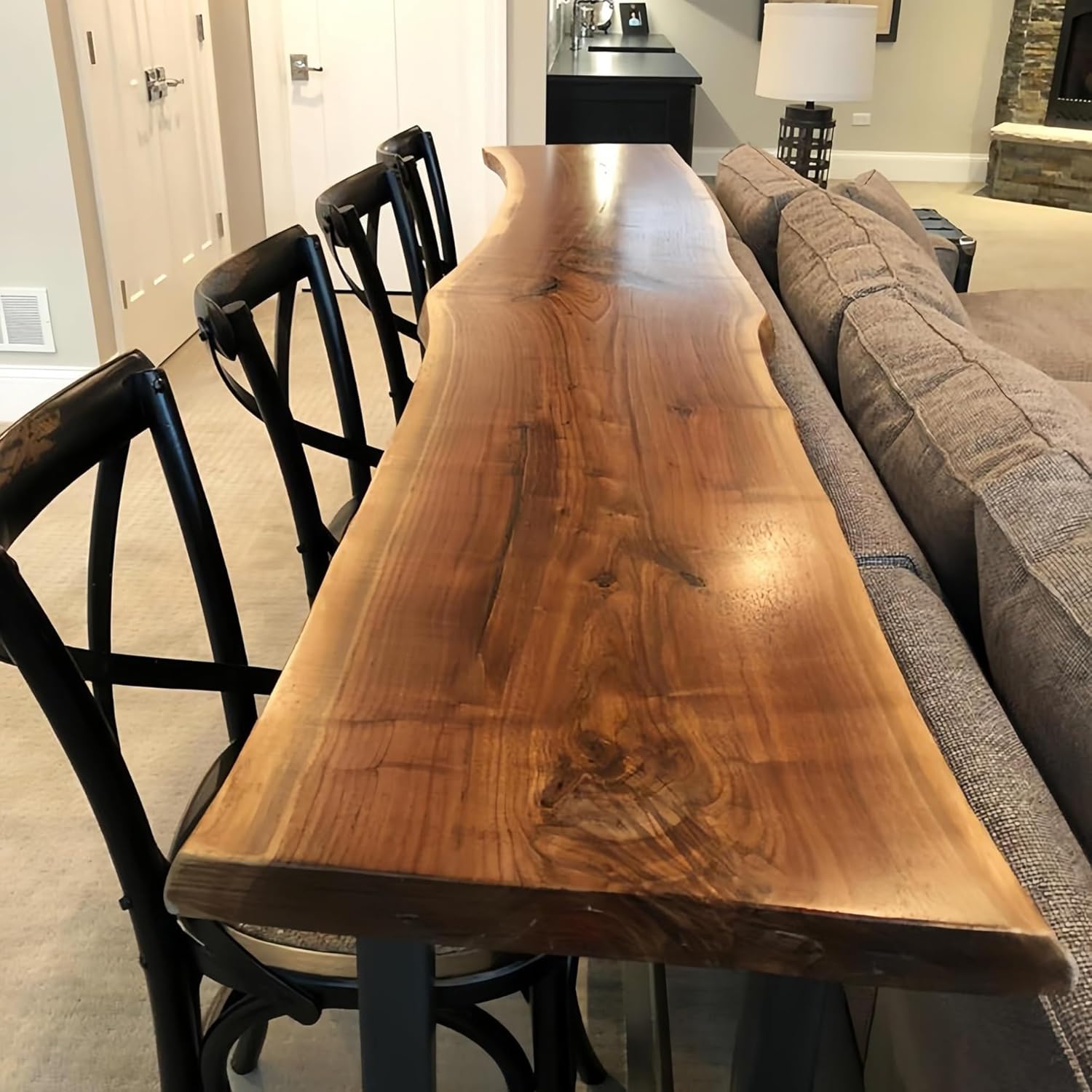 Long Bar Table,Live Edge Dining Table,Industrial Counter Height Breakfast Desk,Solid Wood Narrow Pub Table,Rustic Tall Rectangle Tables,for Dining Room Farmhouse Kitchen Coffee Shop,Table Only(L39.3xW