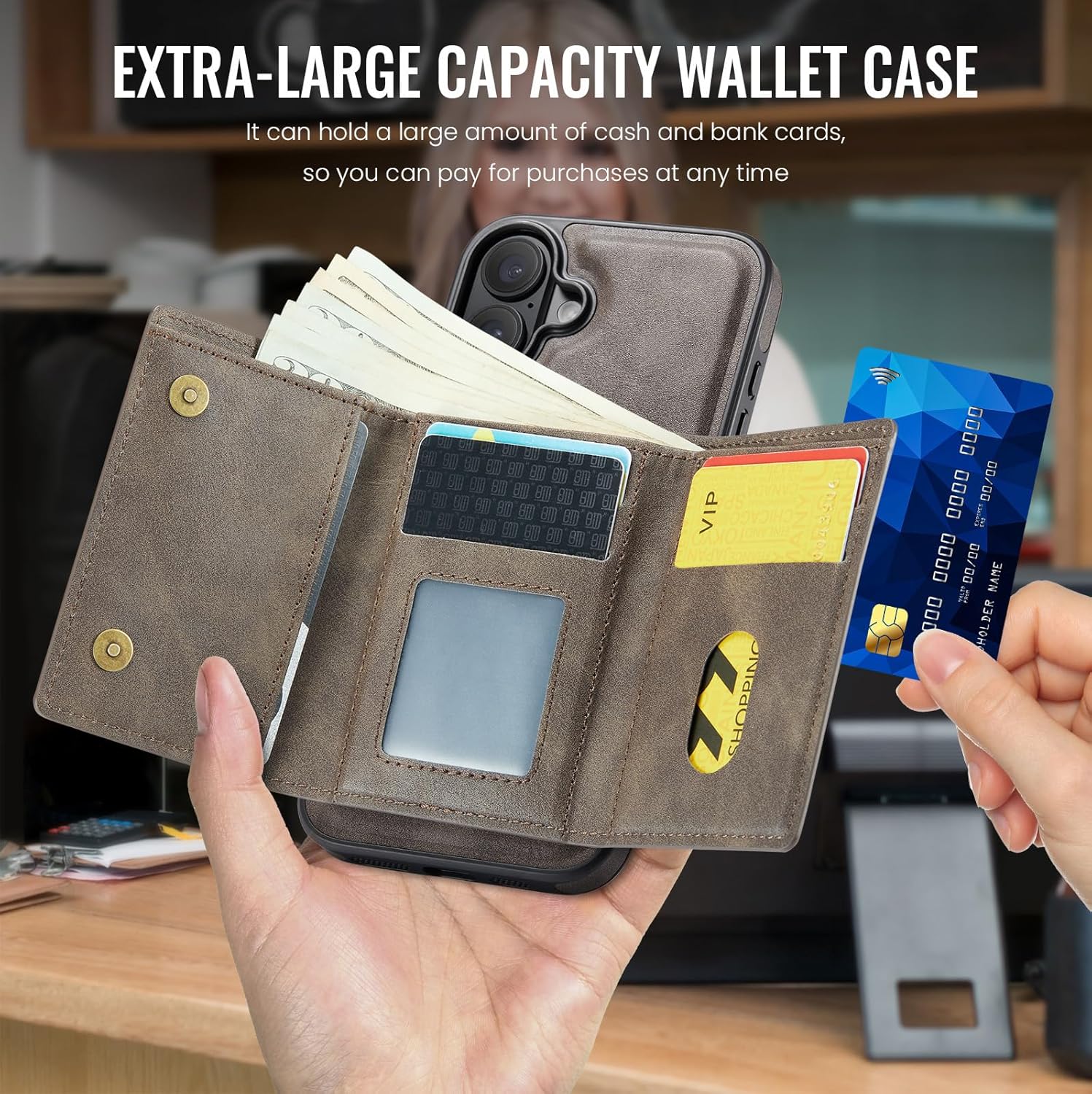 Asuwish Phone Case for iPhone 16 6.1 inch Wallet Magnetic Detachable Cell Cover with Wireless Charging and RFID Blocking Credit Card Holder Flip Stand Kickstand i Phone16 i16 16Case Women Men Coffee