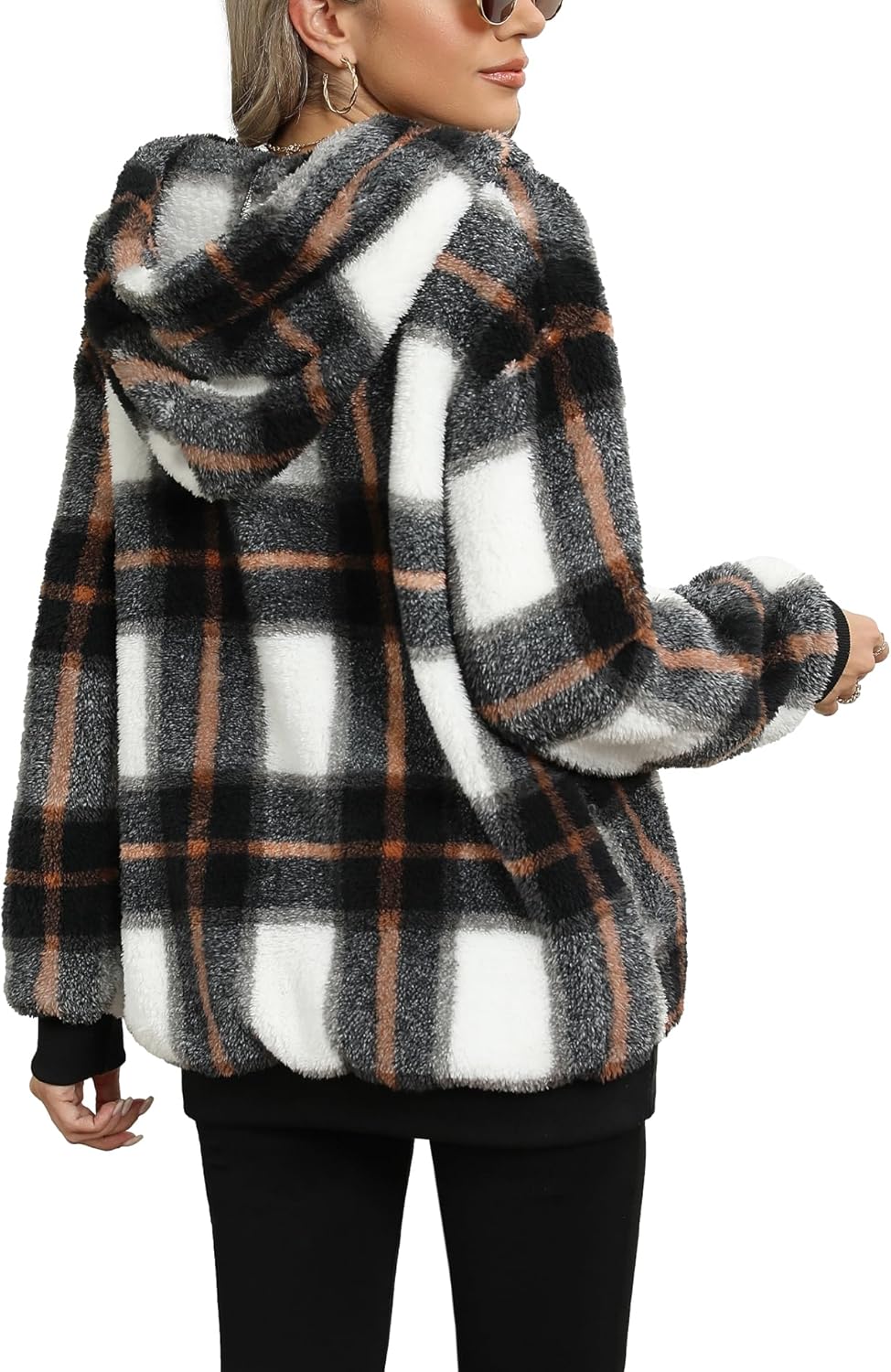 Yanekop Womens Fuzzy Fleece Pullover Oversized Sherpa Jacket Half Zip Pullover Sweaters Winter Faux Fur Jacket Coat - Image 6