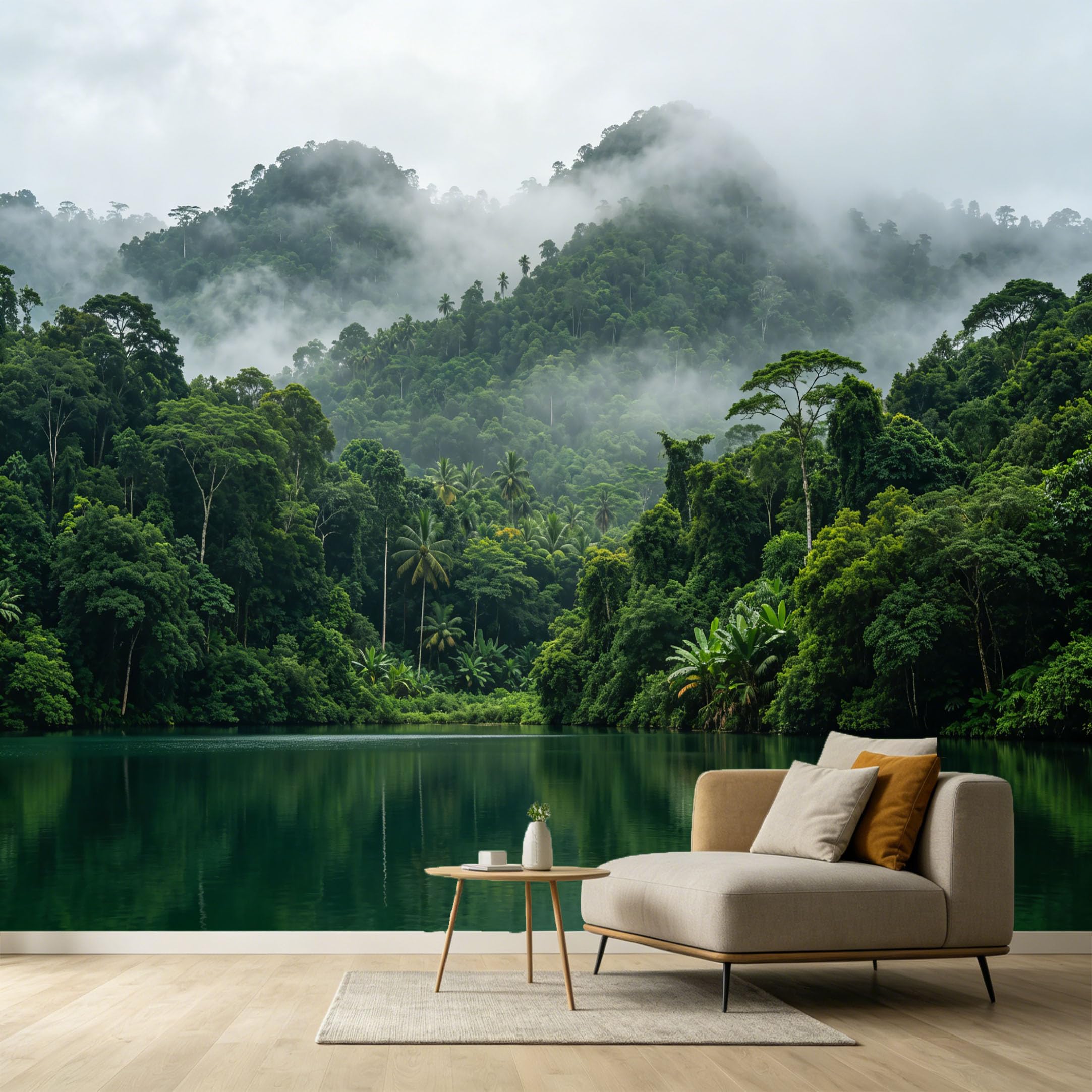 Custom Size Wall Murals Misty Tropical Forest Mountain Lake Landscape SelfAdhesive Wall Fabric Removable Large Wallpaper for Photo Living Room Decor Home Accent 168