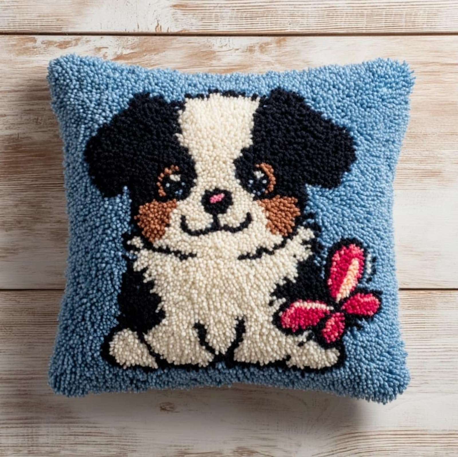 Wallustrioaw Dog And Butterfly Latch Hook Case Kits For Adults 43X43cm,