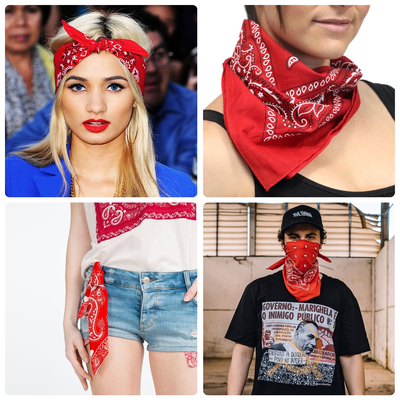 Bandana Damen Halstuch Rot Aus Baumwolle - Kopftuch Für Unisex, Kinder - Bindetuch, Headwear, Haar, Schal Mit Paisley Muster (55 X 55 Cm)
