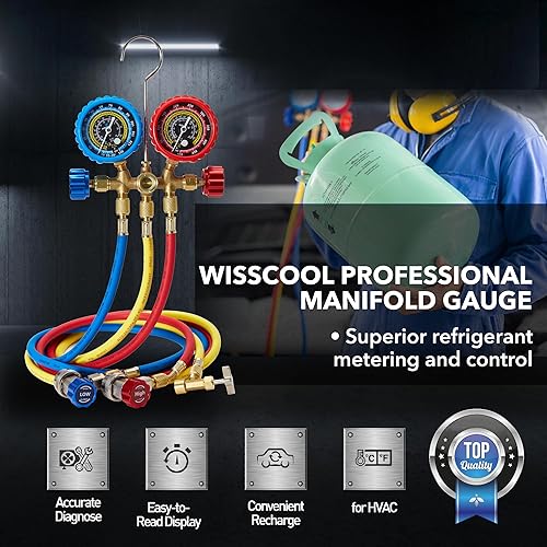 Miniatura 2 de Juego de manómetros de CA para R134 R22 R12 R502, con mangueras de 5 pies, adaptadores de mangueras de 5 pies, herramientas de punción para