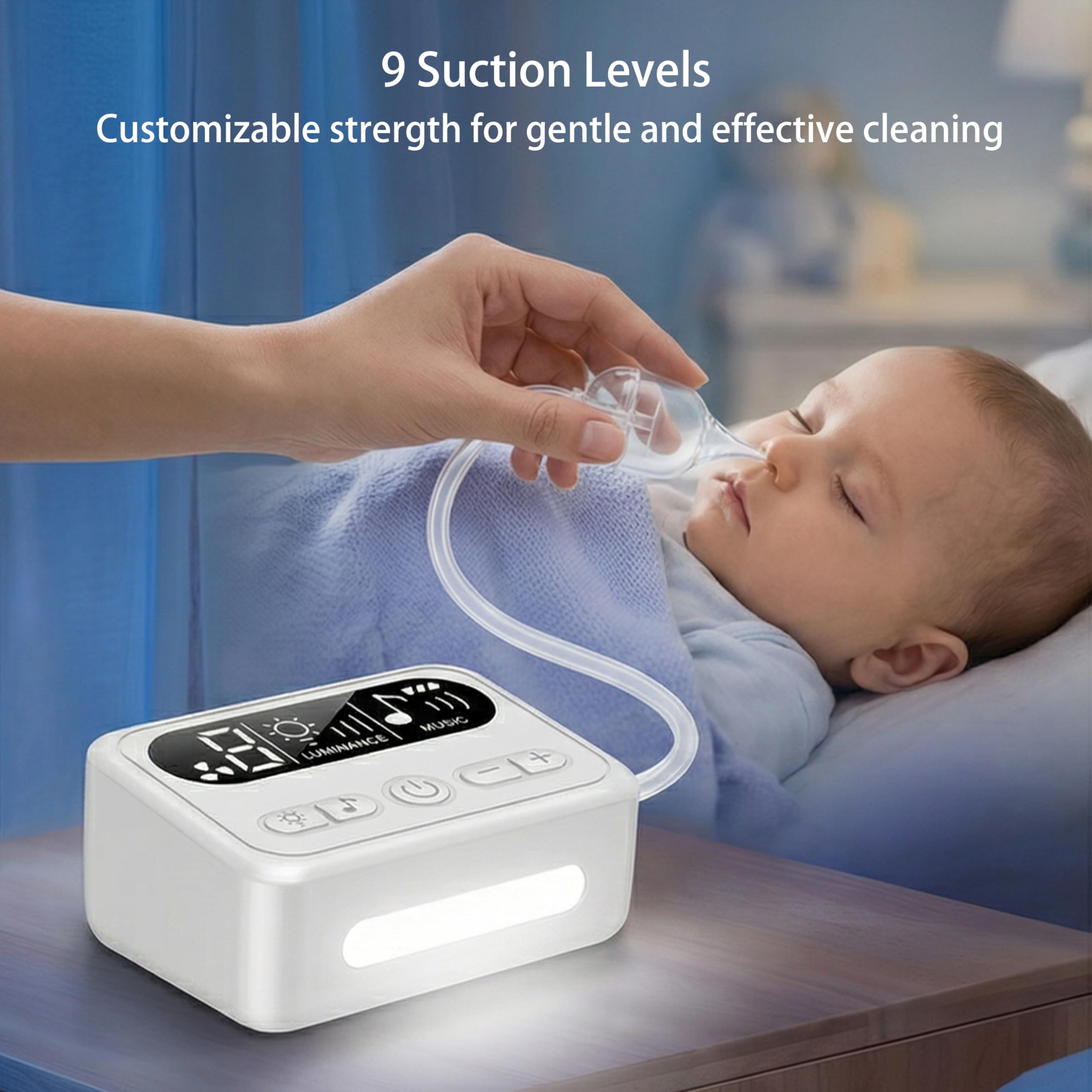 Elizia ETSA608 - Aspirador nasal eléctrico para bebé, 9 niveles de succión y 3 cabezas, lechones de nariz para niños pequeños y recién nacidos, con luz calmante y canciones de cuna, succión fuerte
