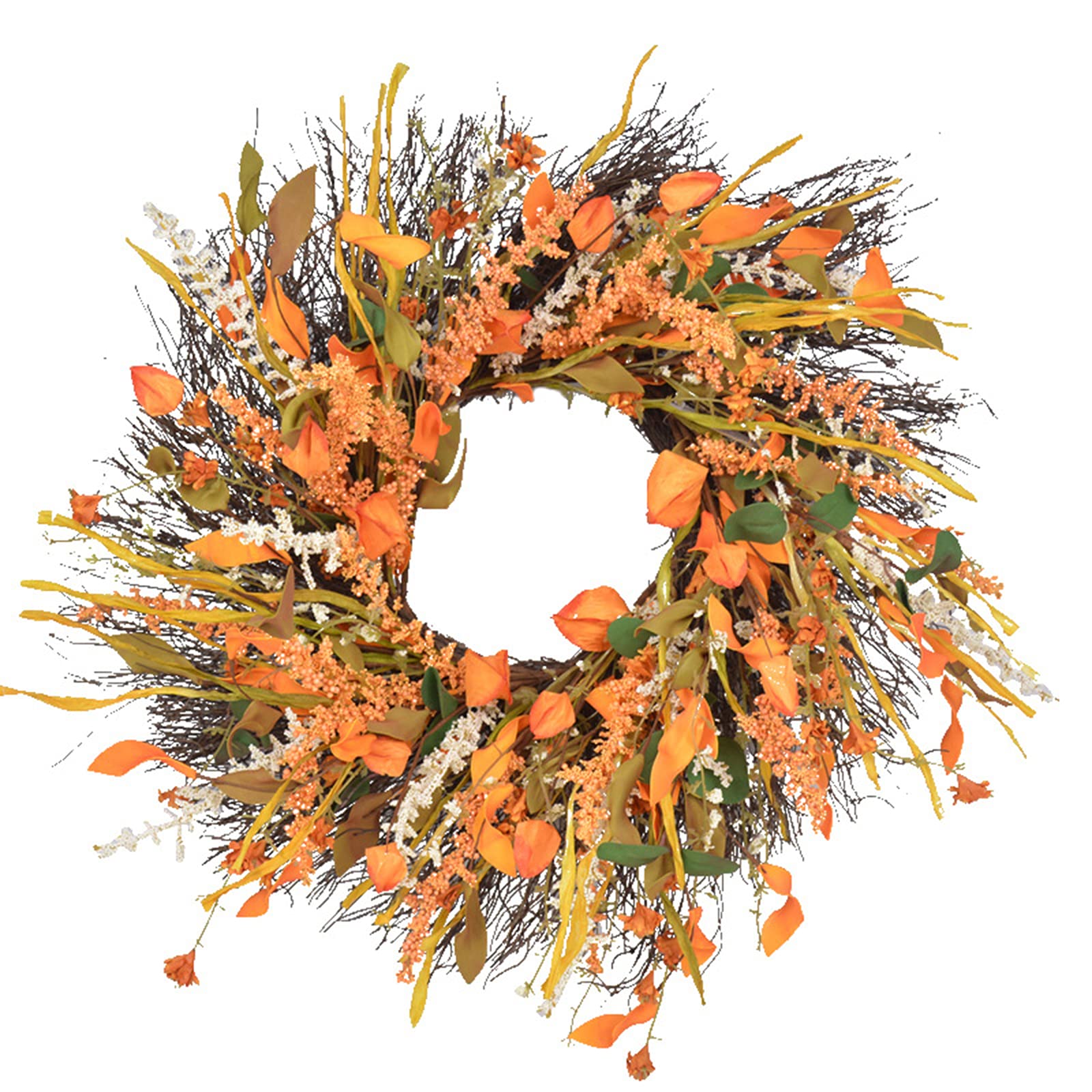 AGAATI Türkranz, Herbstkränze für die Haustür, 61 cm Herbstkornkranz mit l Weizen, Ernte orangefarbene Weizenohren-Kreisgirlande (Weizen A1)