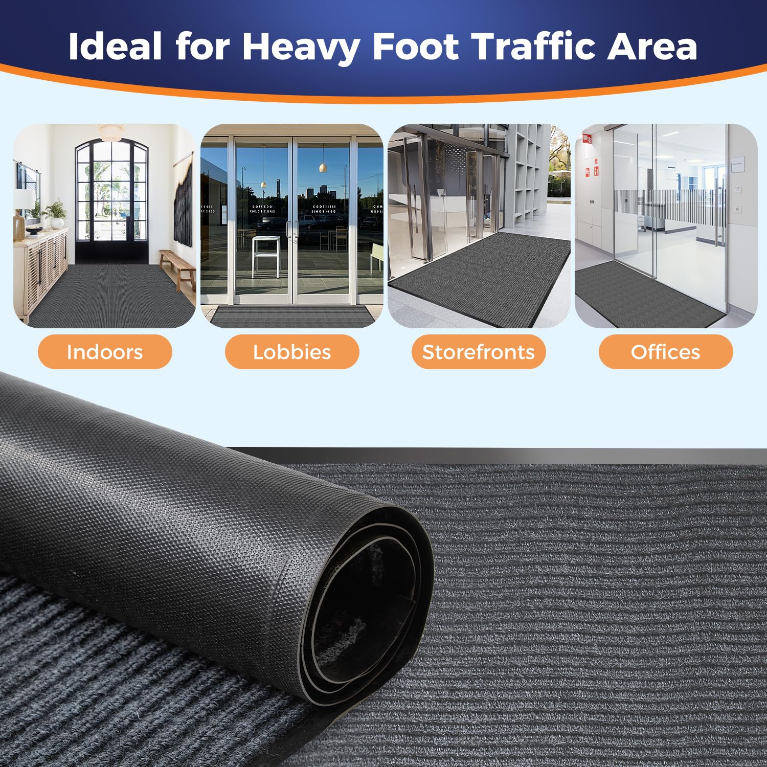 Commercial Floor Mat, 3 x 5 FT Extra Large Door Mat, Indoor/Outdoor Entrance Mat, Commercial Rug with Water & Stain Proof, Easy to Clean, Low-Profile, Heavy Duty Rubber Mat, Charcoal Grey — Amazon image 8