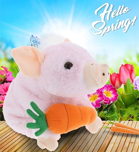 Miniatura 6 de DolliBu Happy Easter - Cerdito de peluche súper suave con zanahoria, lindos animales de peluche con zanahoria, regalo sorpresa perfecto para las
