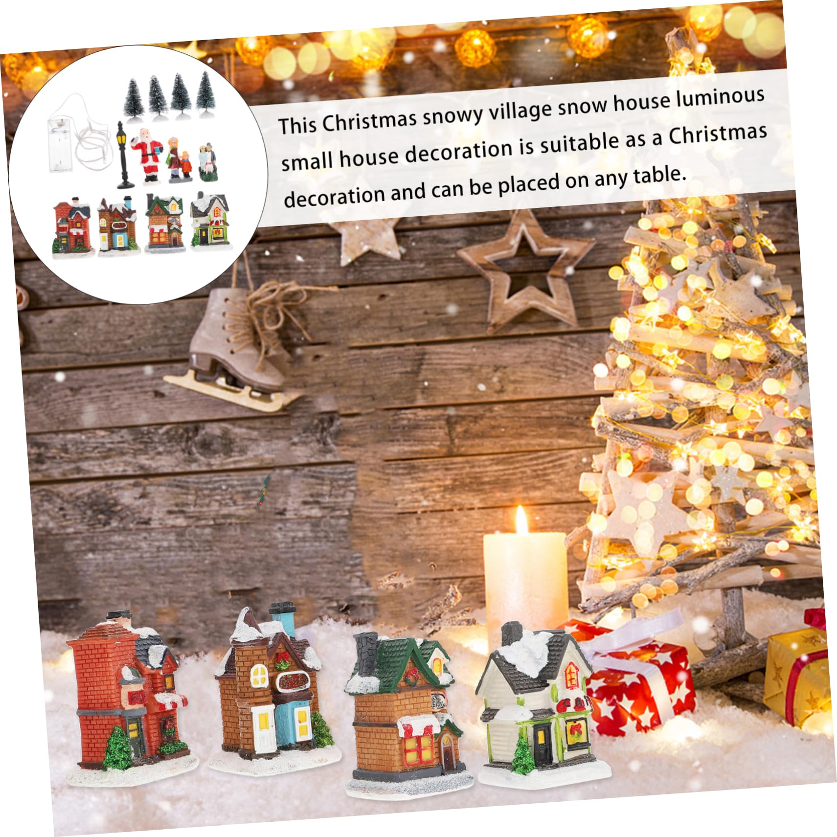 Cabilock Adornos Luminosos para Casas de Nieve Decoración Navideña de Resina de Pueblo Navideño Iluminado para Fiesta