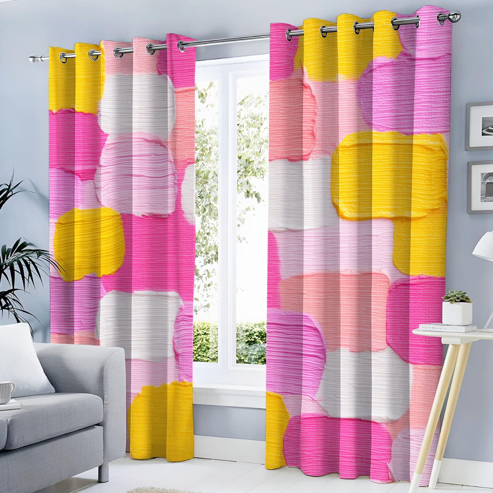 Rideau Occultant Texture Peinture l'huile Romantique, Lot De 2 Rideaux Occultant Thermique Isolant À Oeillets, Graffiti Abstrait Poudre Blush, Draperies Decoration Chambre Salon Fenetre, 110X215 Cm
