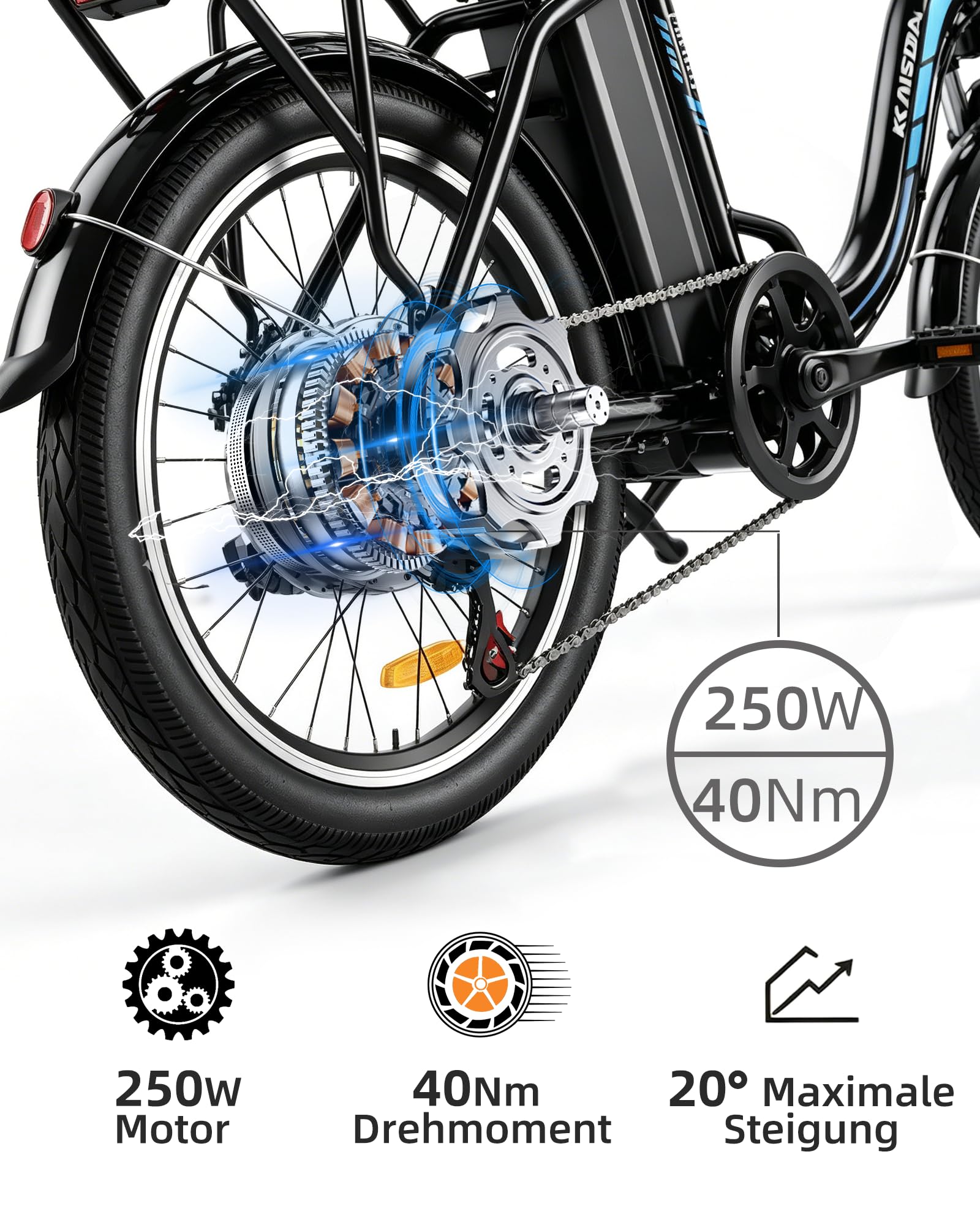 20 Zoll Klapprad E-Bike, 250W 40Nm Elektrofahrrad für Erwachsene, 24kg Leichtgewicht, 36V 13Ah Abnehmbarer Akku, 45-75km Reichweite, 7-Gang Pedelec