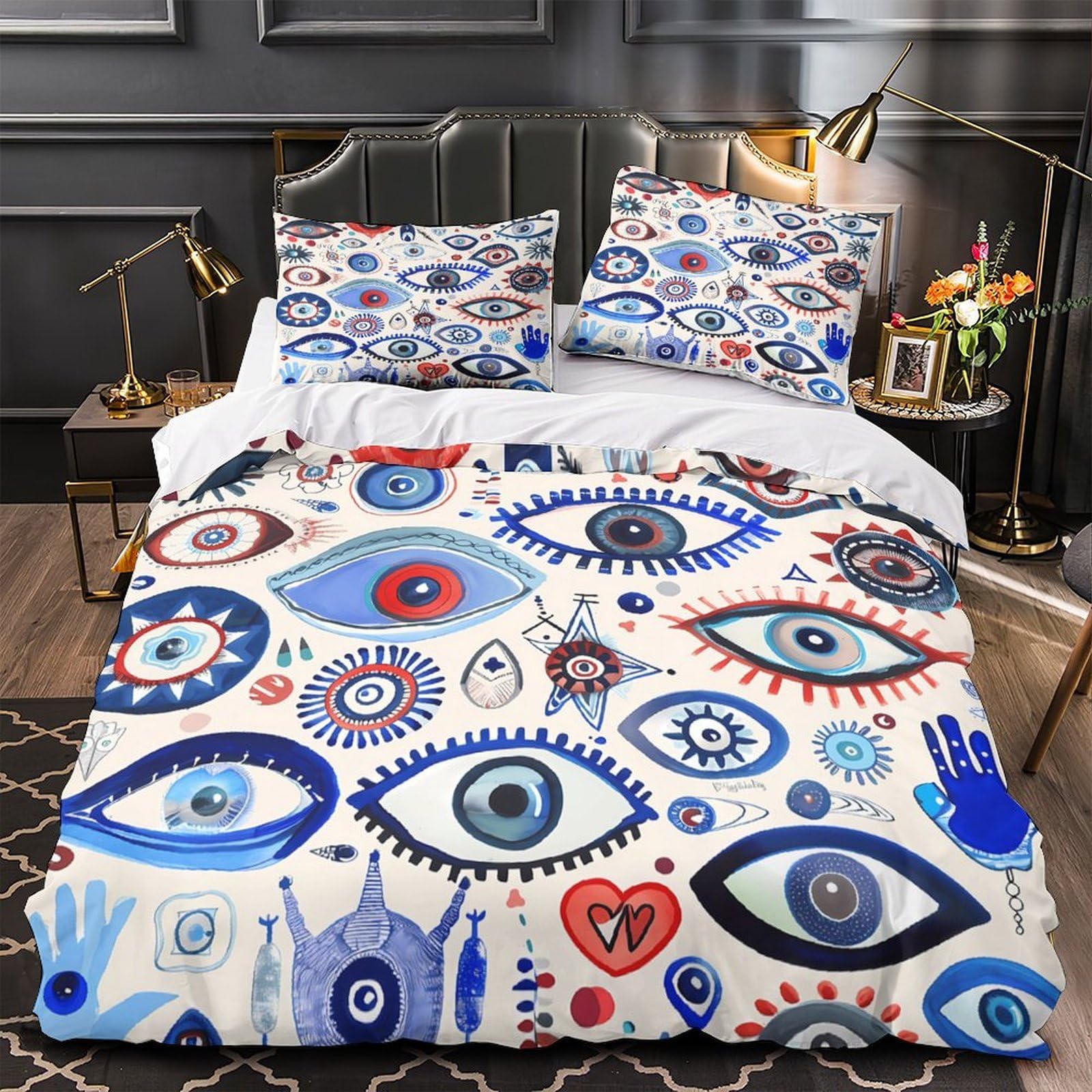 Housse de couette œil 3D 135x200 microfibre avec design abstrait et parure de lit pour garçon single