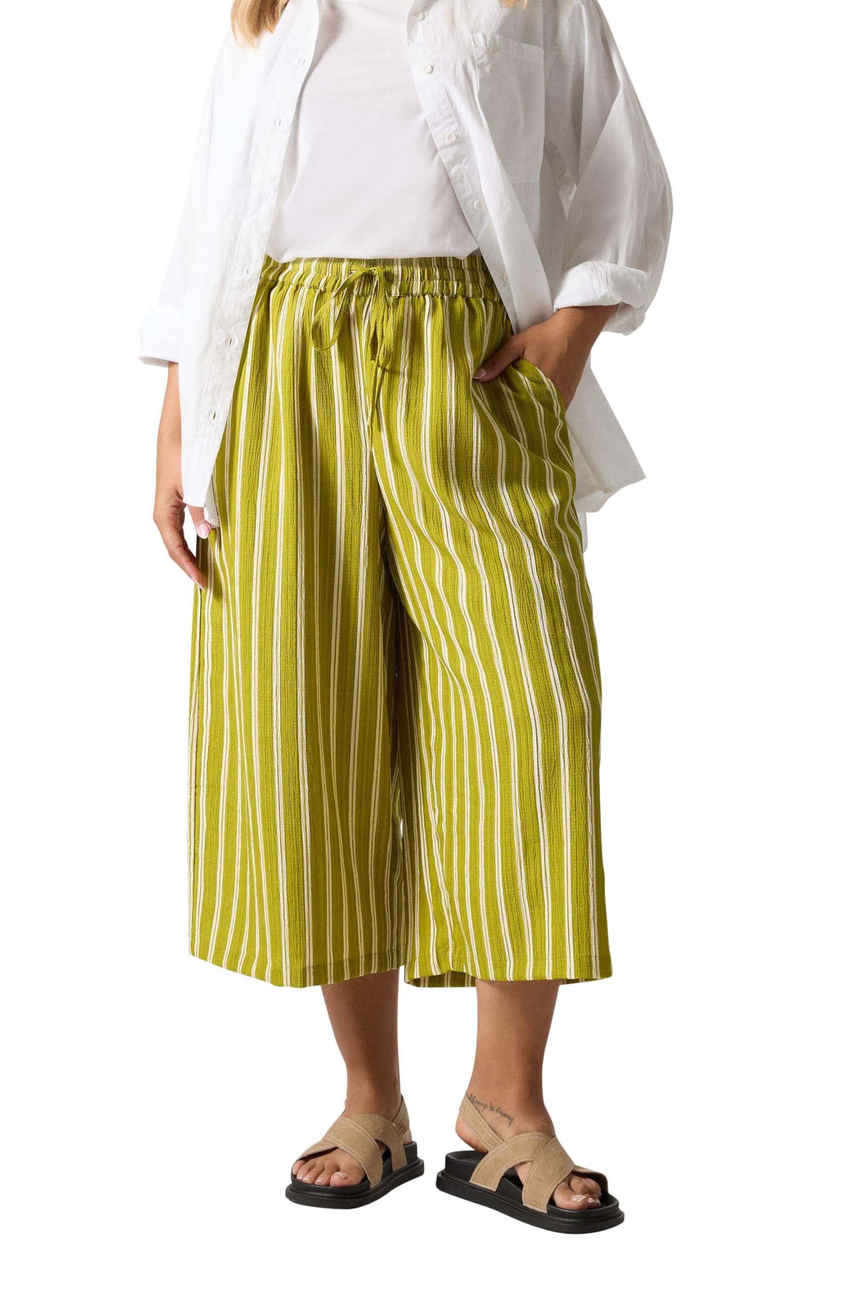 Yours Women's Lime Curve Green Stripe Midaxi Culottes - Plus Size Curve