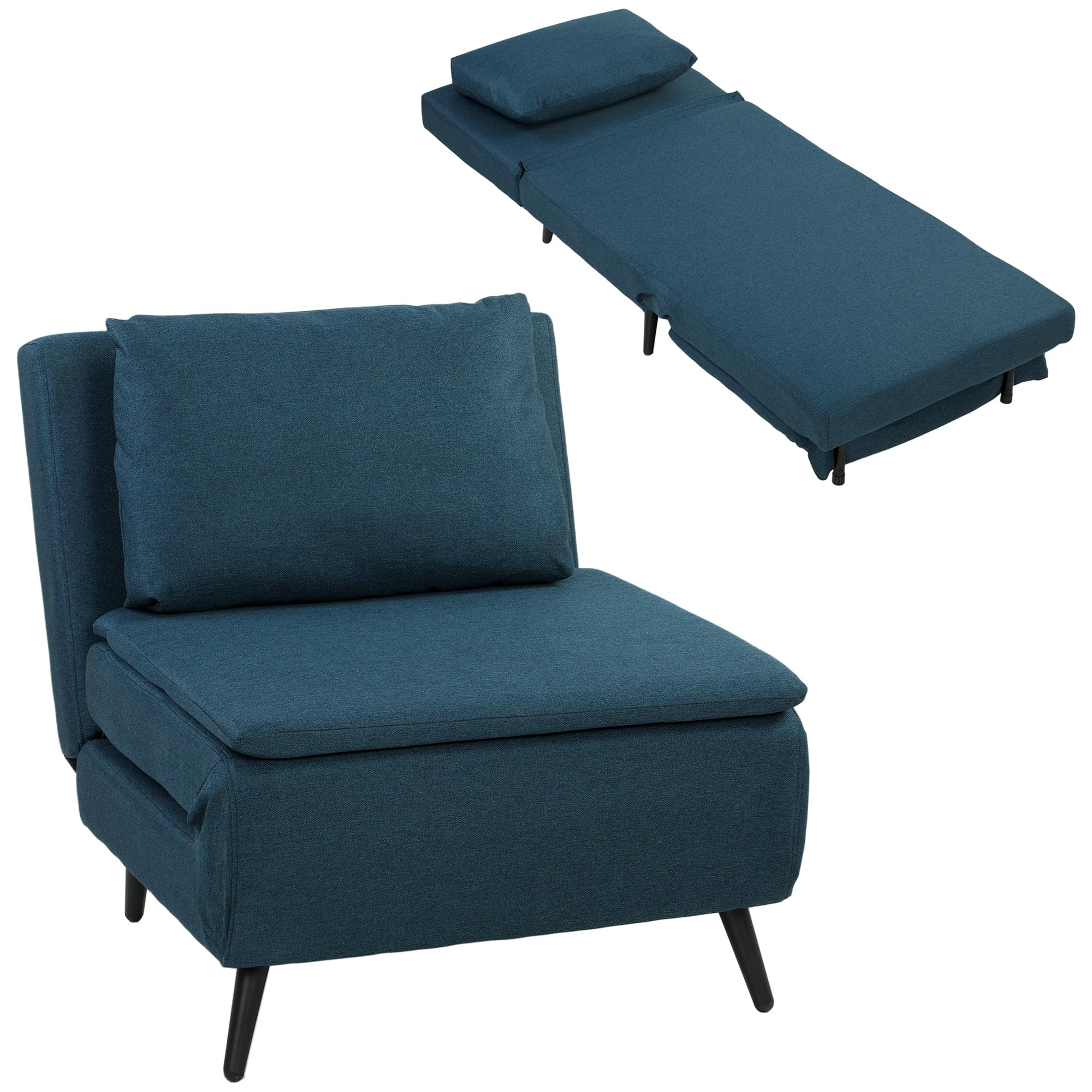 HOMCOM Fauteuil Convertible 1 Place 3 en 1 Oreiller 75 x 188 cm Bleu