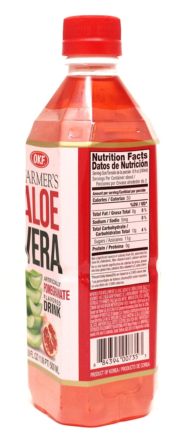 OKF Farmer's Aloe Vera Drink, Pomegranate, 16.9 Fluid Ounce (Pack of 12)